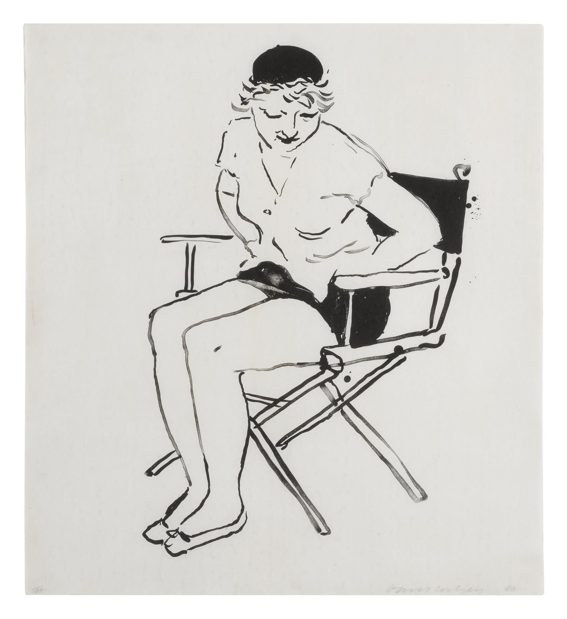 1980 David Hockney Celia,Paris ビンテージポスター DAVID HOCKNEY Portrait of Celia Wearing Checkered Sleeves