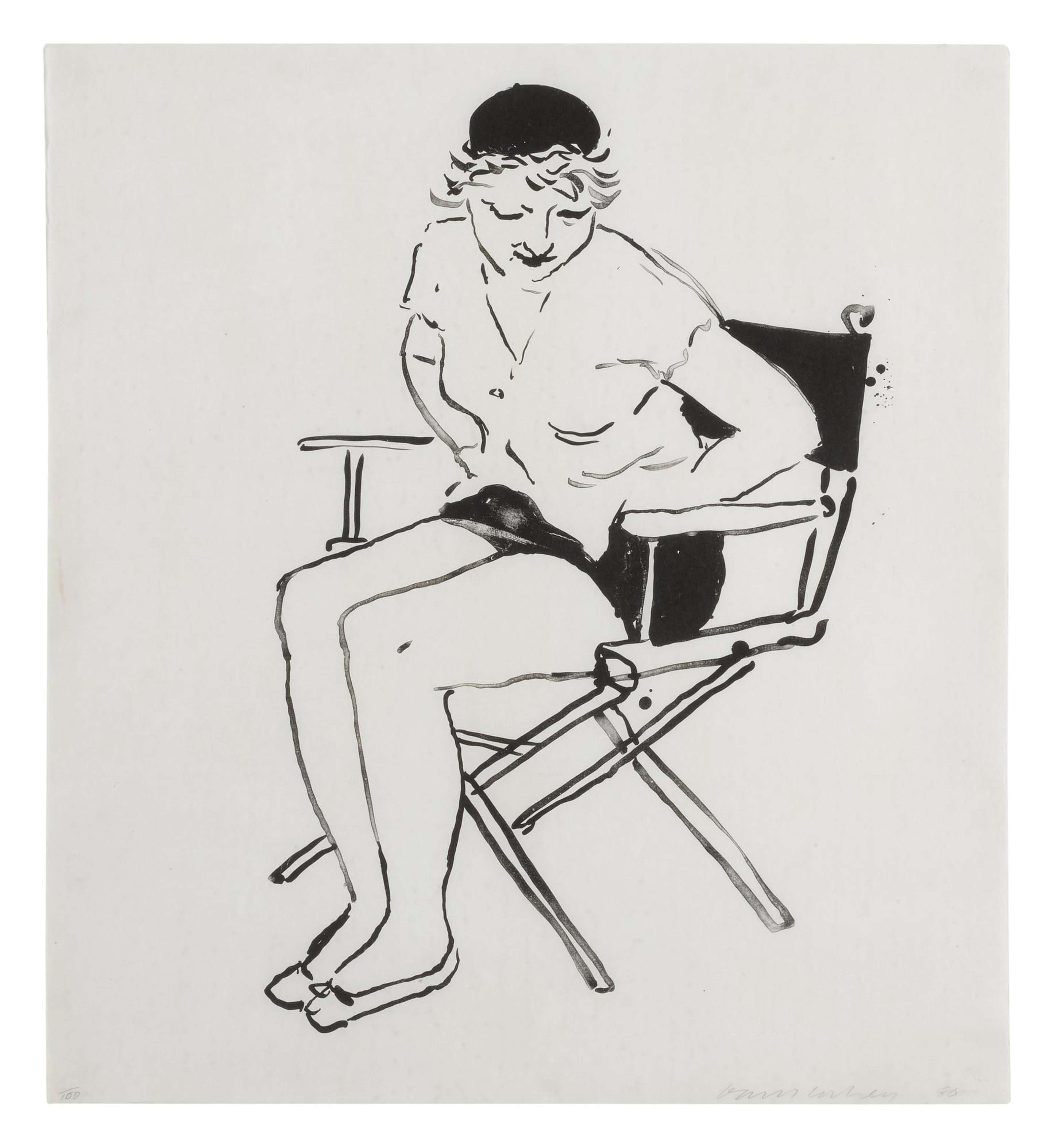 Celia In The Director's Chair - Signed Print by David Hockney 1980 - MyArtBroker