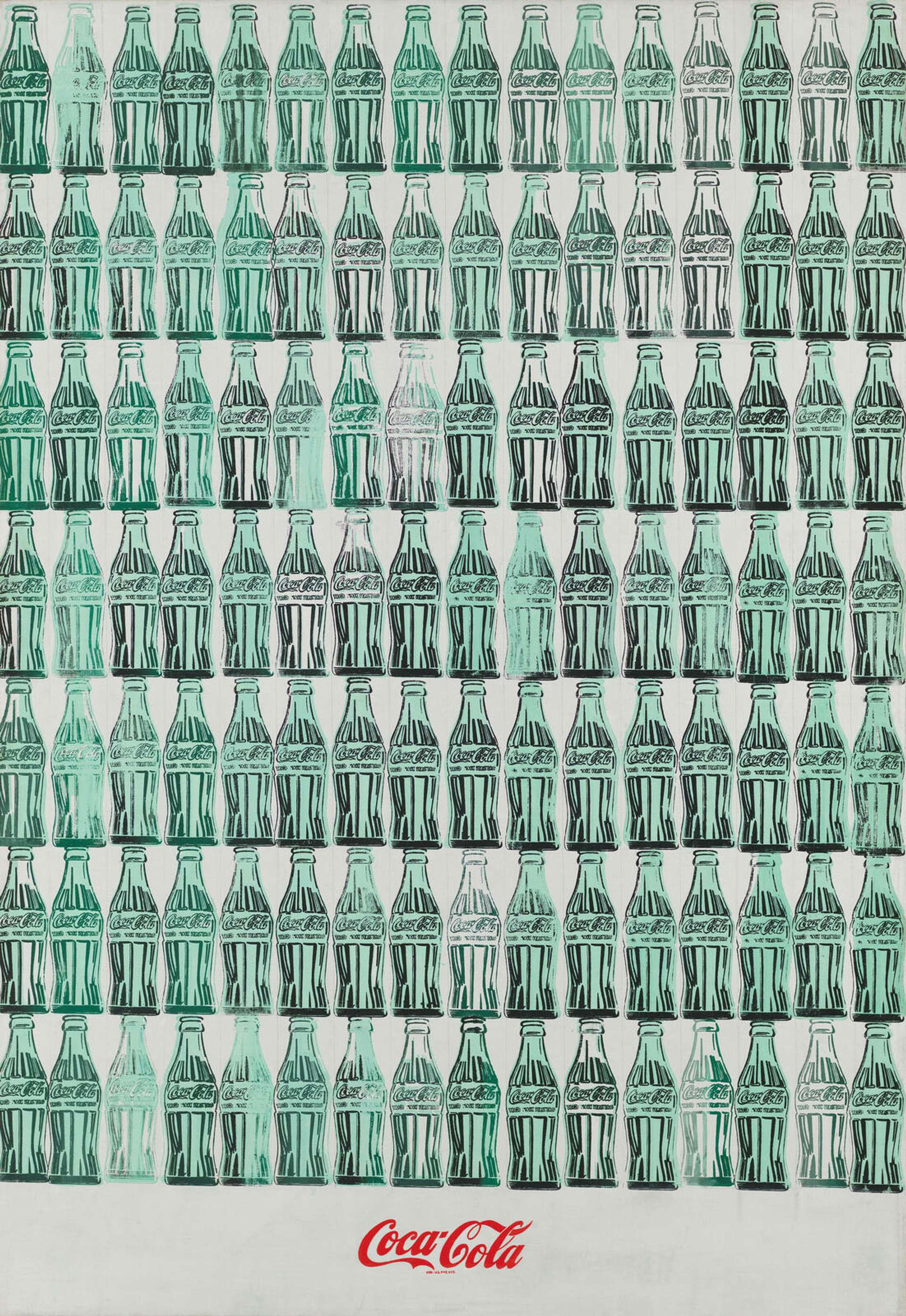 Andy Warhol’s Green Coca-Cola Bottles. Repetitive rows of green Coca-Cola bottles in Warhol’s popular advertisement style Pop Art.