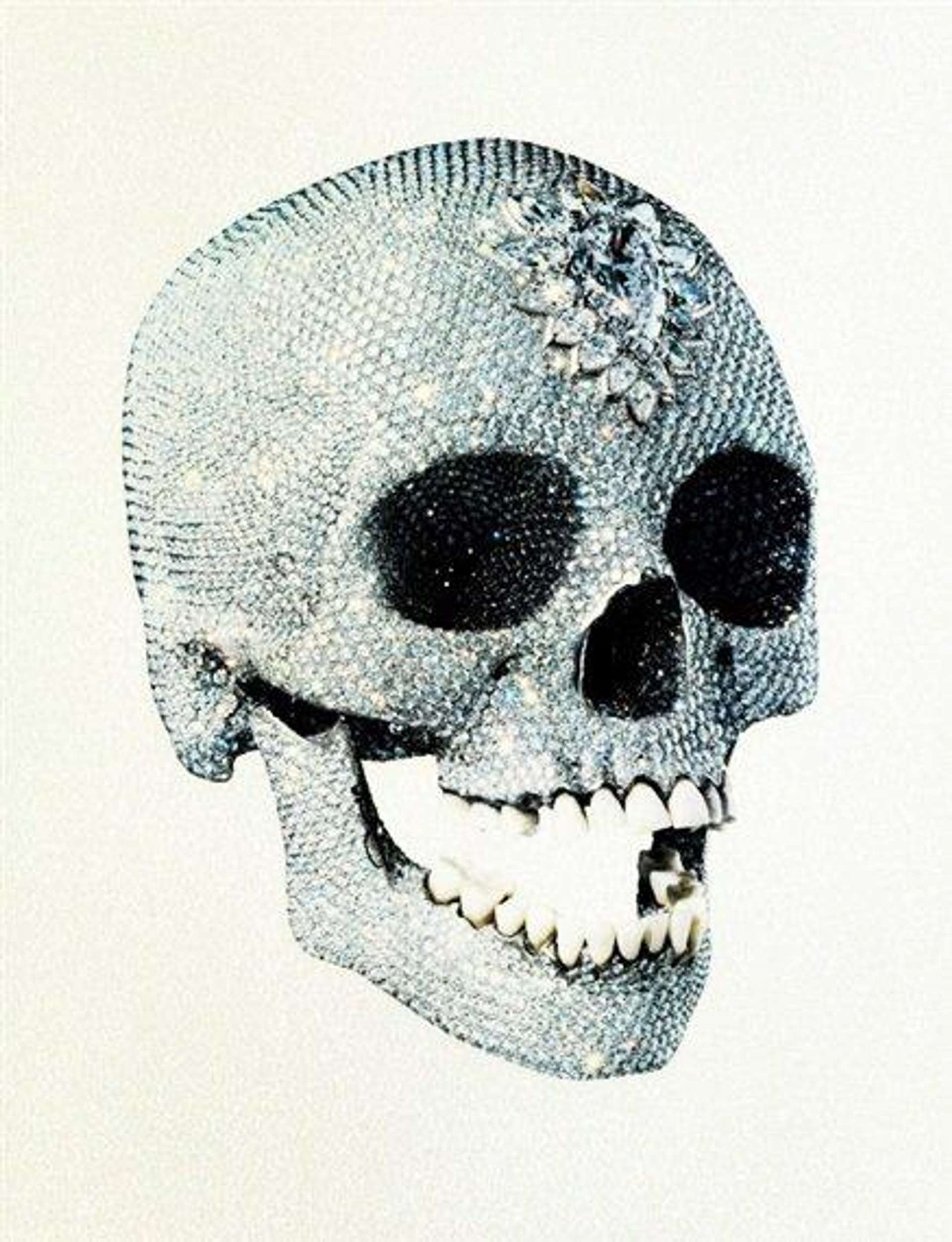 Side profile close up of diamond encrusted human skill