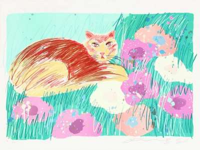 Cat In The Garden 2 - Signed Print by Walasse Ting 1981 - MyArtBroker