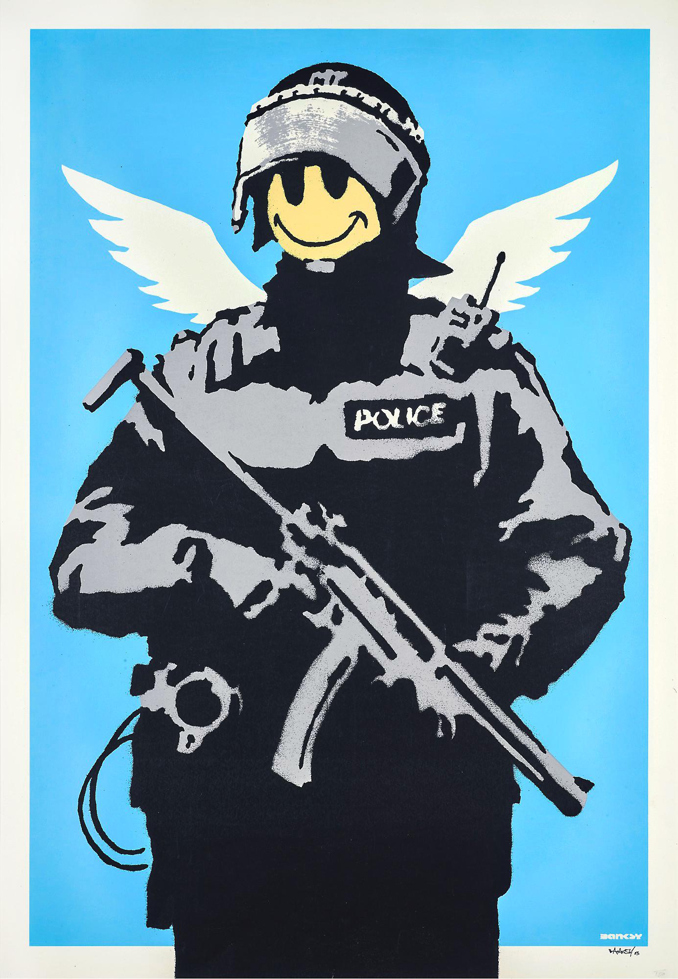 限定マット額装品/バンクシー/Cops Flying Copper by Banksy Background & Meaning | MyArtBroker