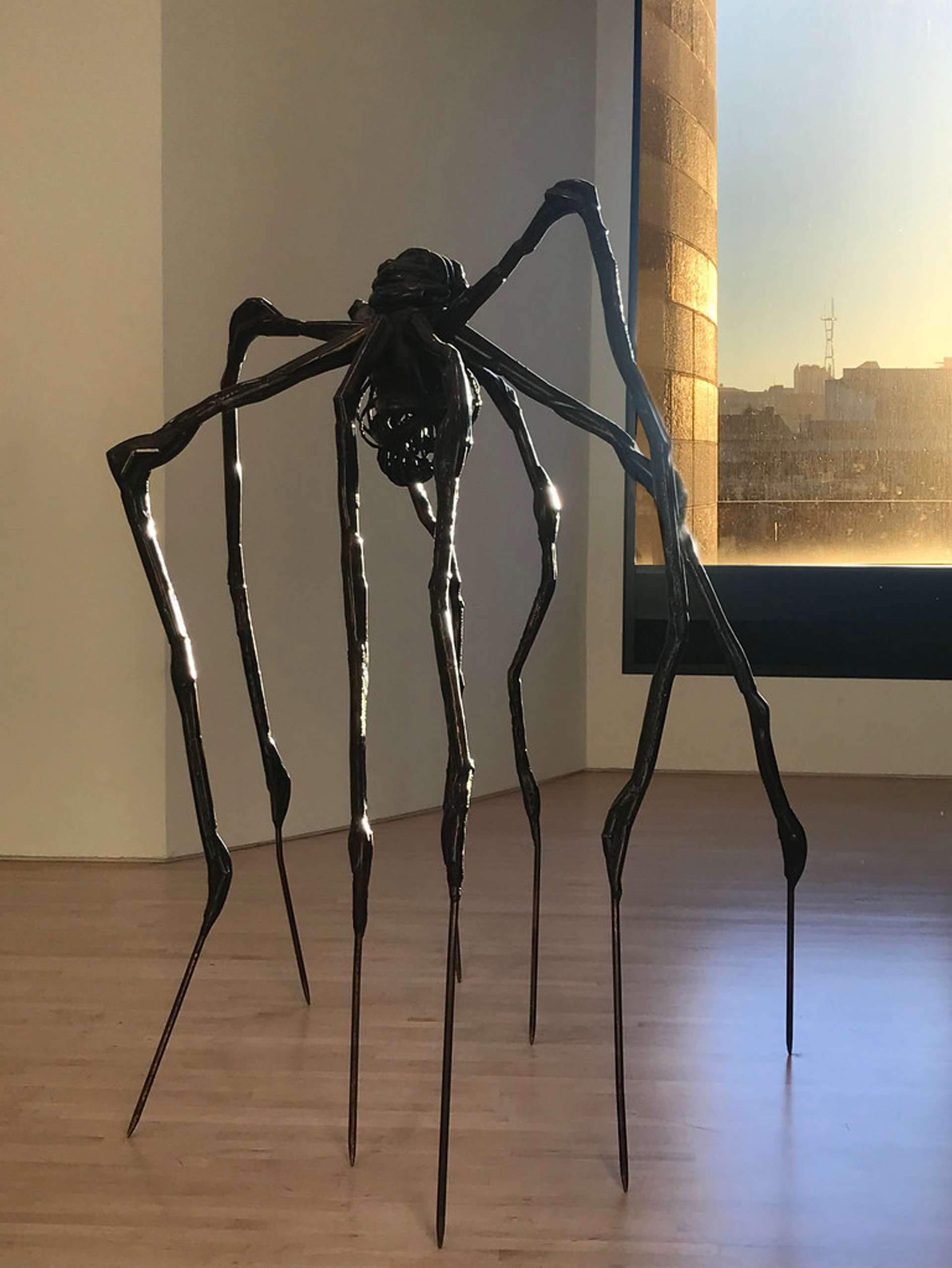 A colour photograph of one of Louise Bourgeois' spider sculptures.