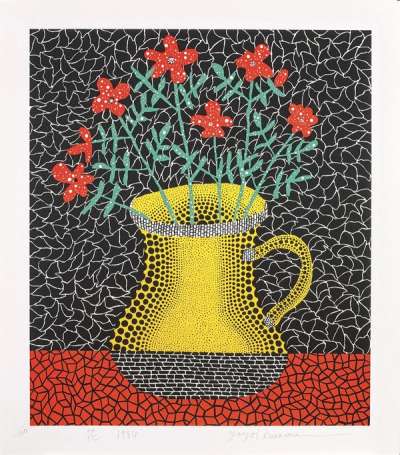 Flowers In Polka Dot Vase - Signed Print by Yayoi Kusama 1984 - MyArtBroker