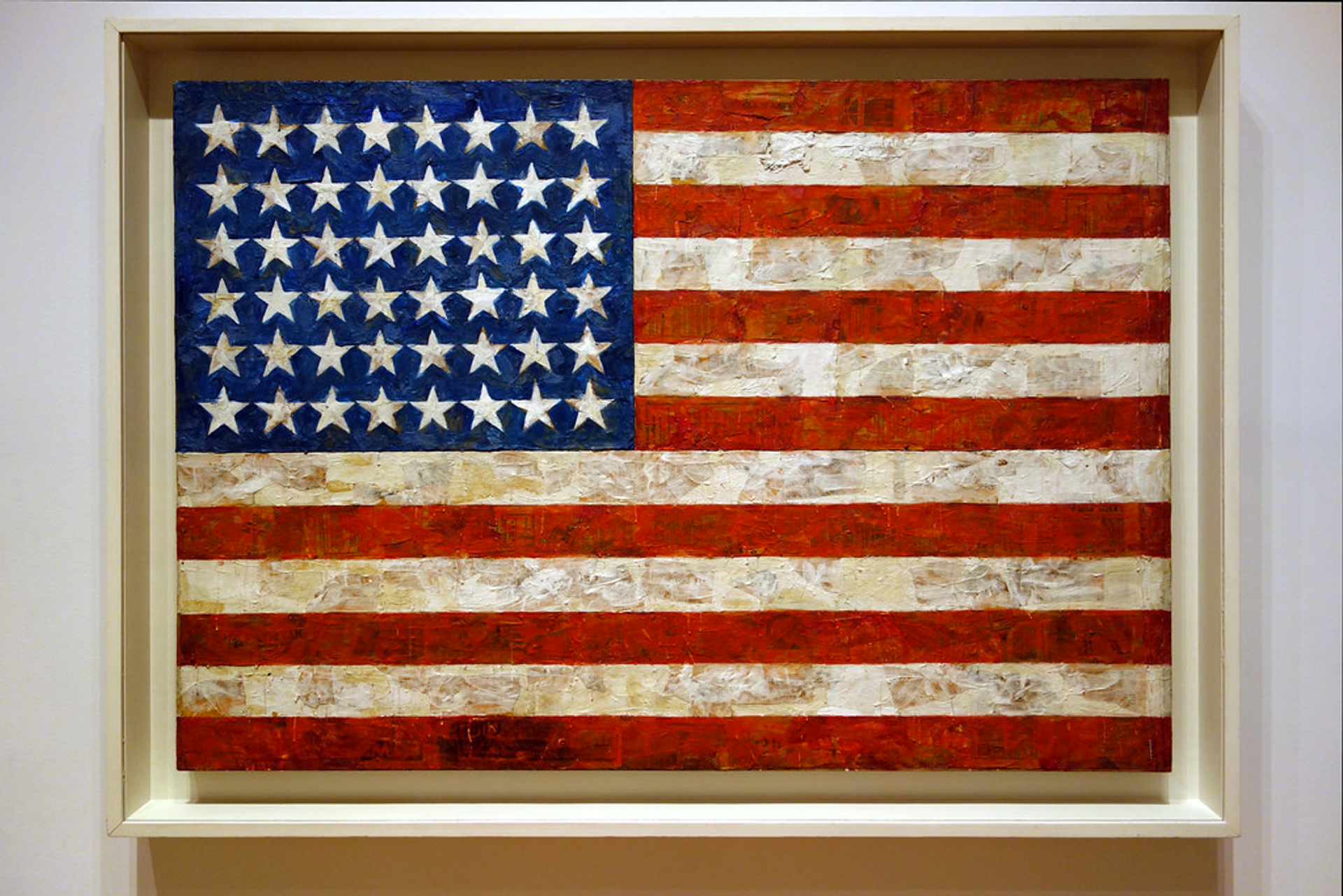 An image of one of Jasper Johns' flag artworks, showing the American flag.