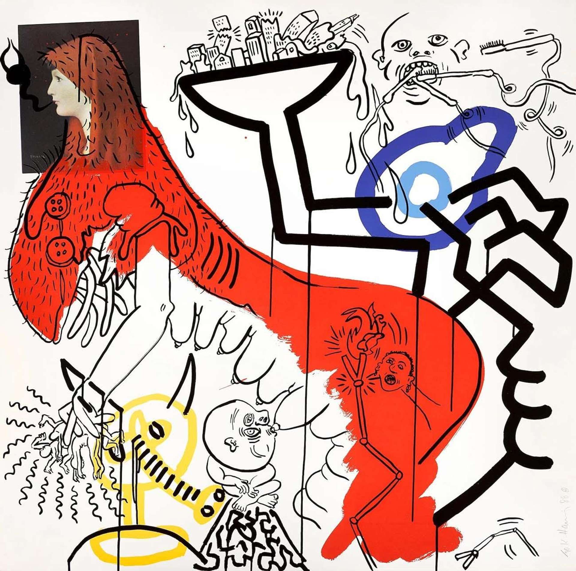 Keith Haring’s Apocalypse 4. A Pop Art screenprint collage featuring animated, surrealist characters. 