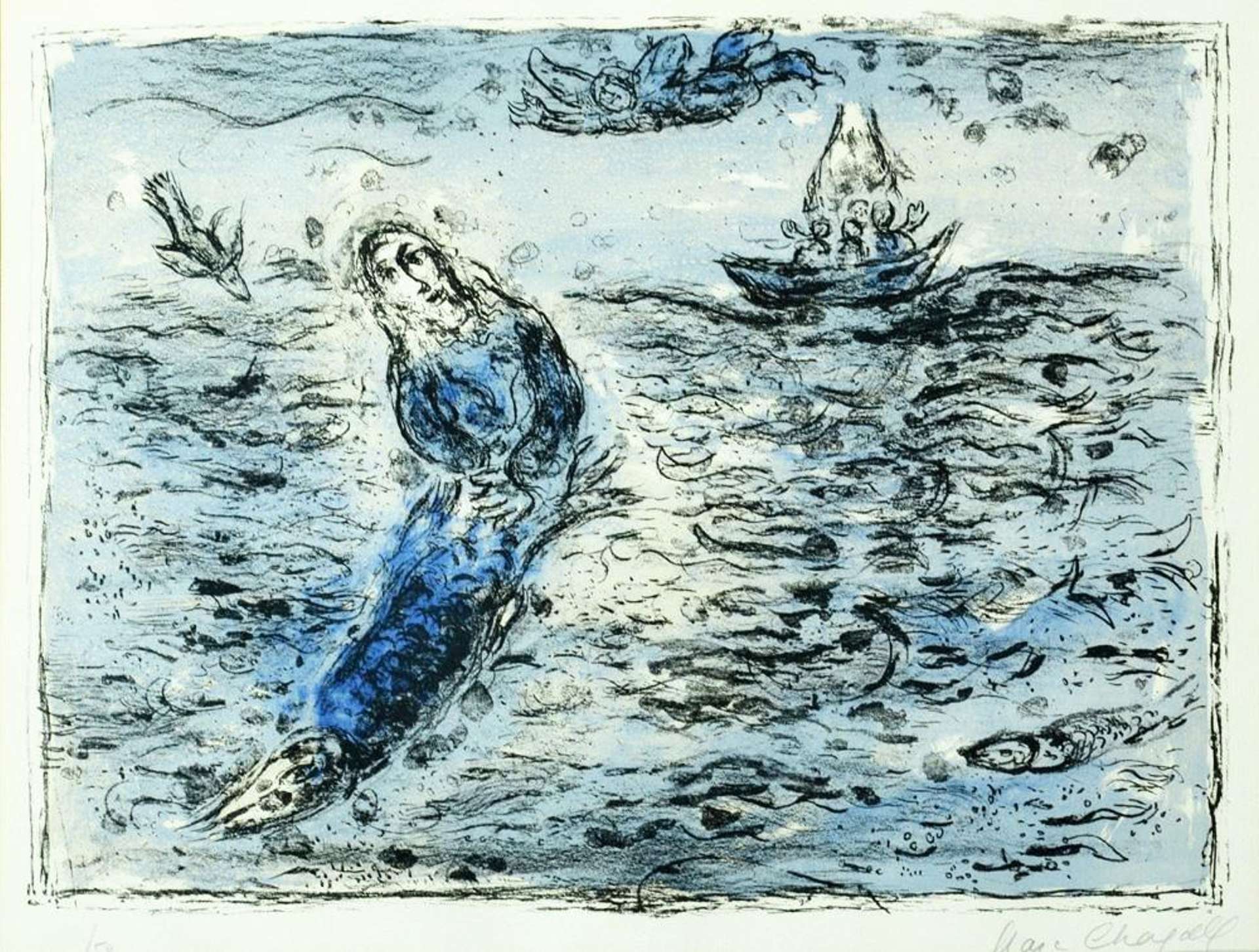 Jonas Sur Fond Bleu - Signed Print by Marc Chagall 1972 - MyArtBroker