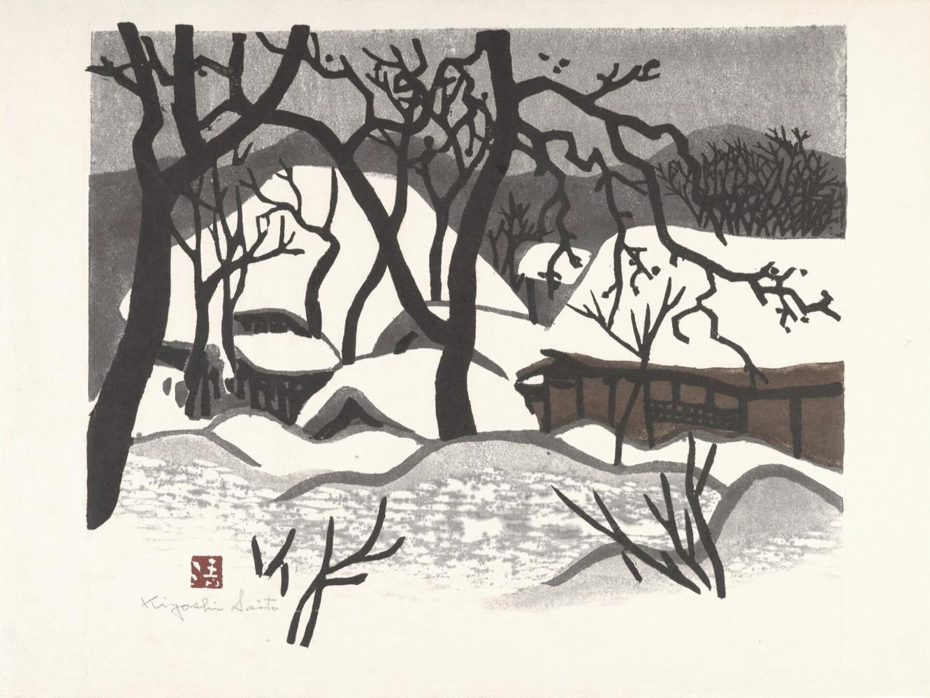 Saito Kiyoshi Snow Covered Houses (Signed Print) 1955 | MyArtBroker