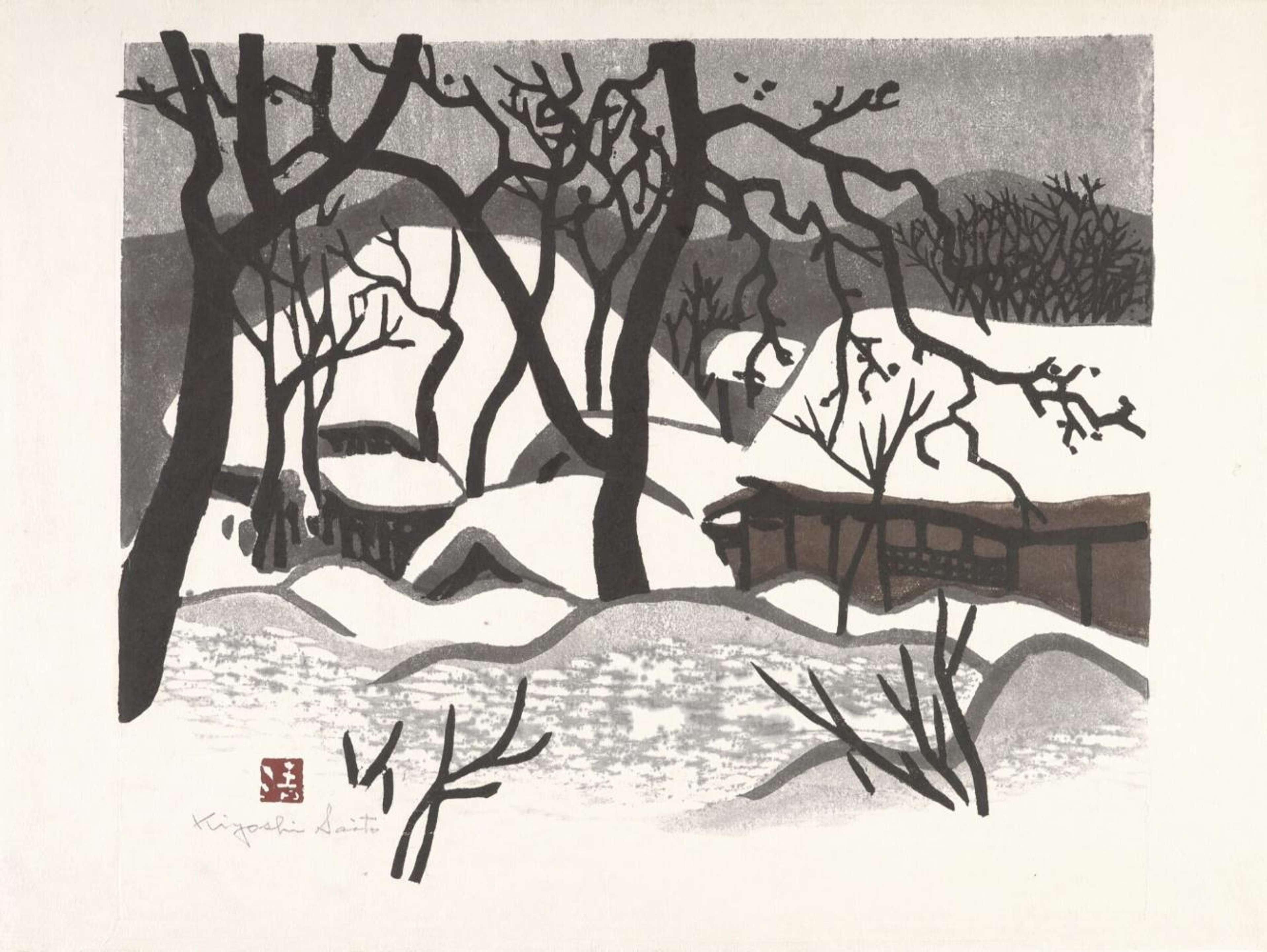 Snow Covered Houses - Signed Print by Saito Kiyoshi 1955 - MyArtBroker