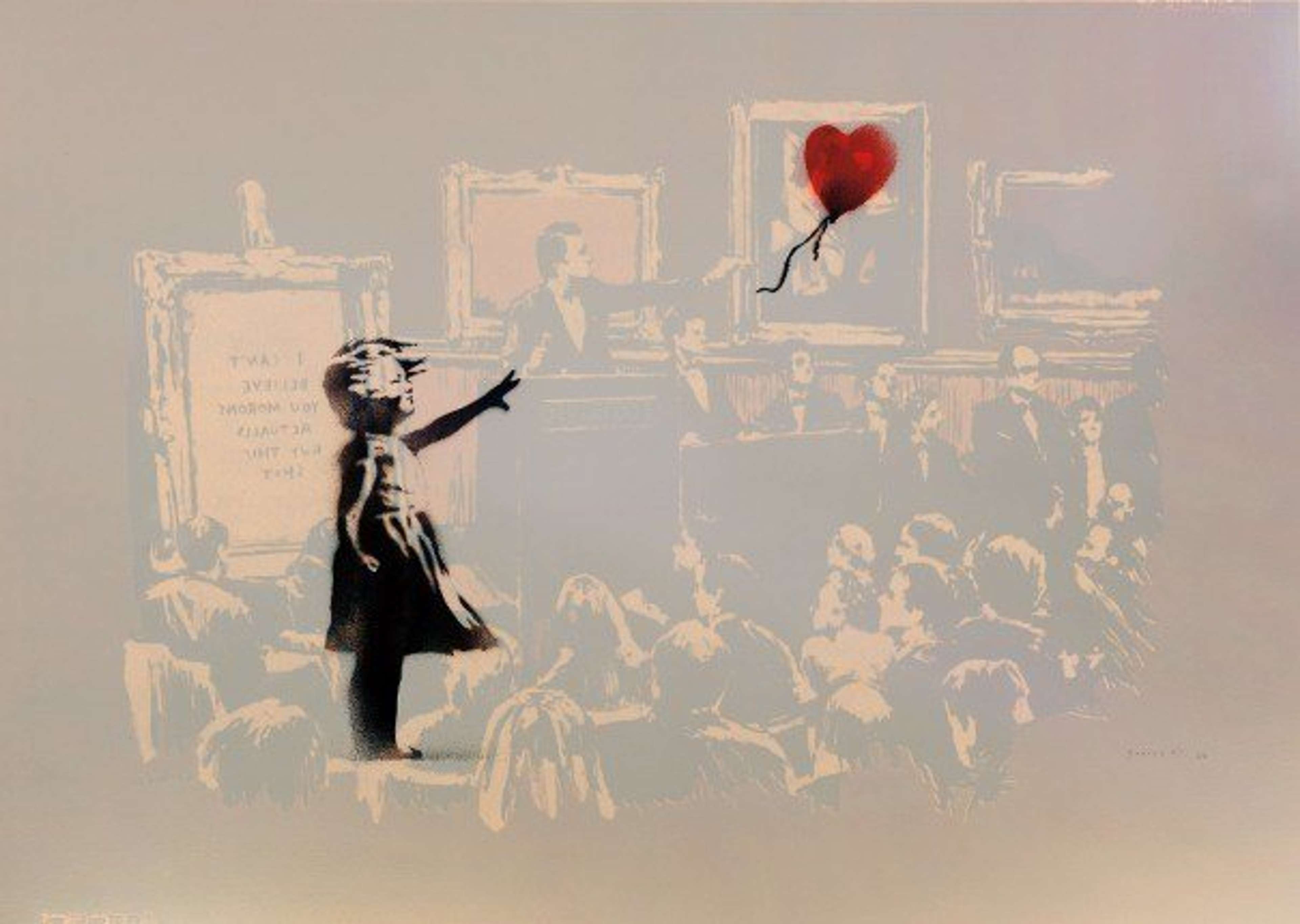 Girl with Balloon & Morons Sepia by Banksy