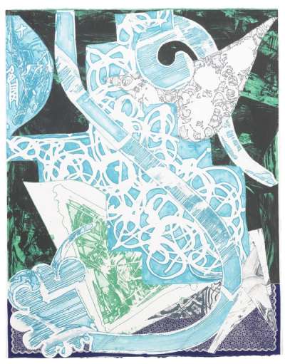 Swan Engraving (Blue, Green and Grey) - Signed Print by Frank Stella 1984 - MyArtBroker