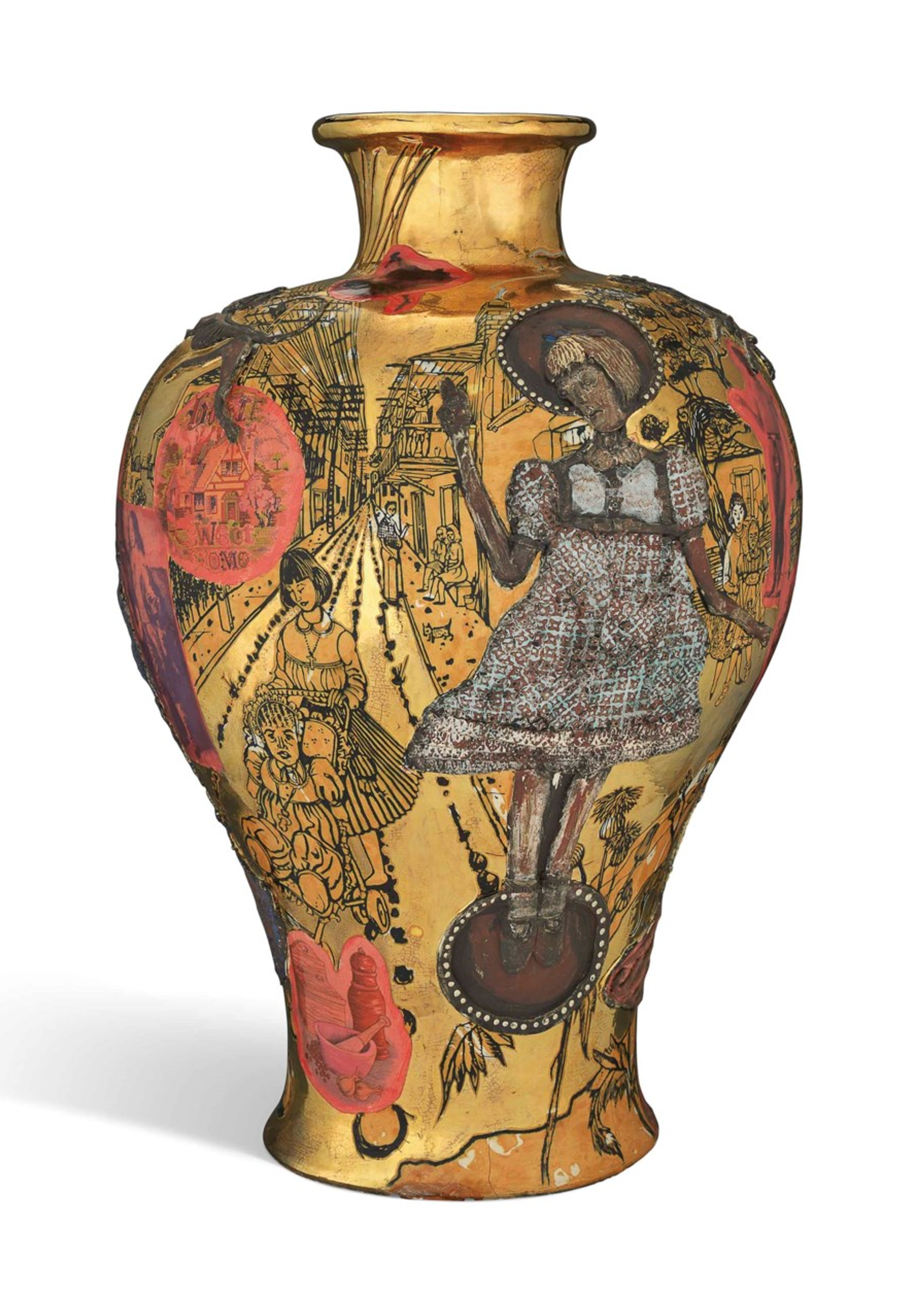 Glazed earthenware by Grayson Perry featuring a depiction of Claire against a backdrop of Northern Spain.