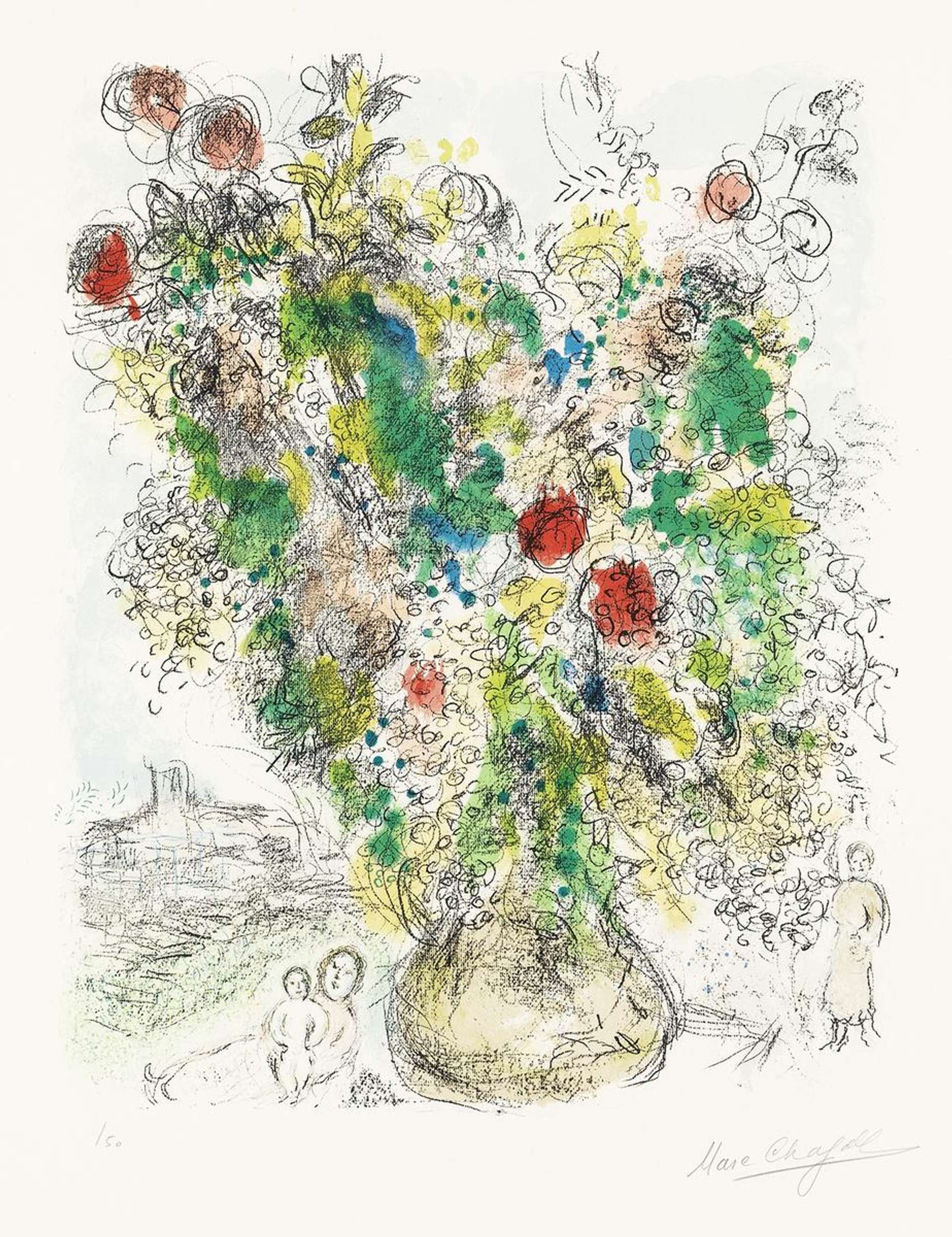 Marc Chagall: Roses Et Mimosa - Signed Print