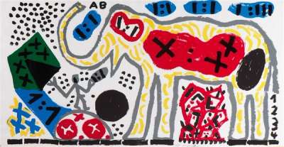 Bananen-Elefant - Signed Print by A. R. Penck 1990 - MyArtBroker