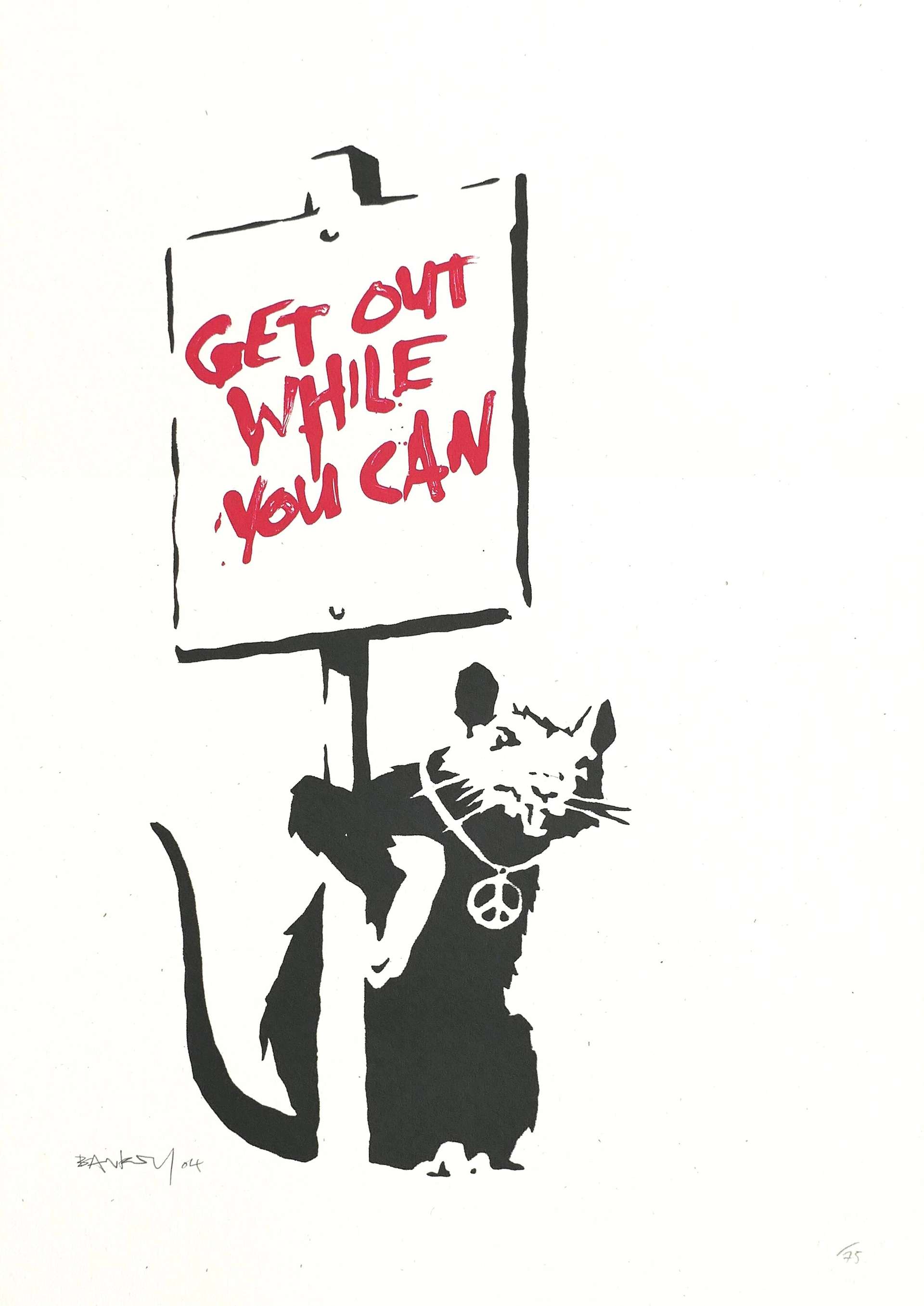 Get Out While You Can (red) - Signed Print by Banksy 2004 - MyArtBroker