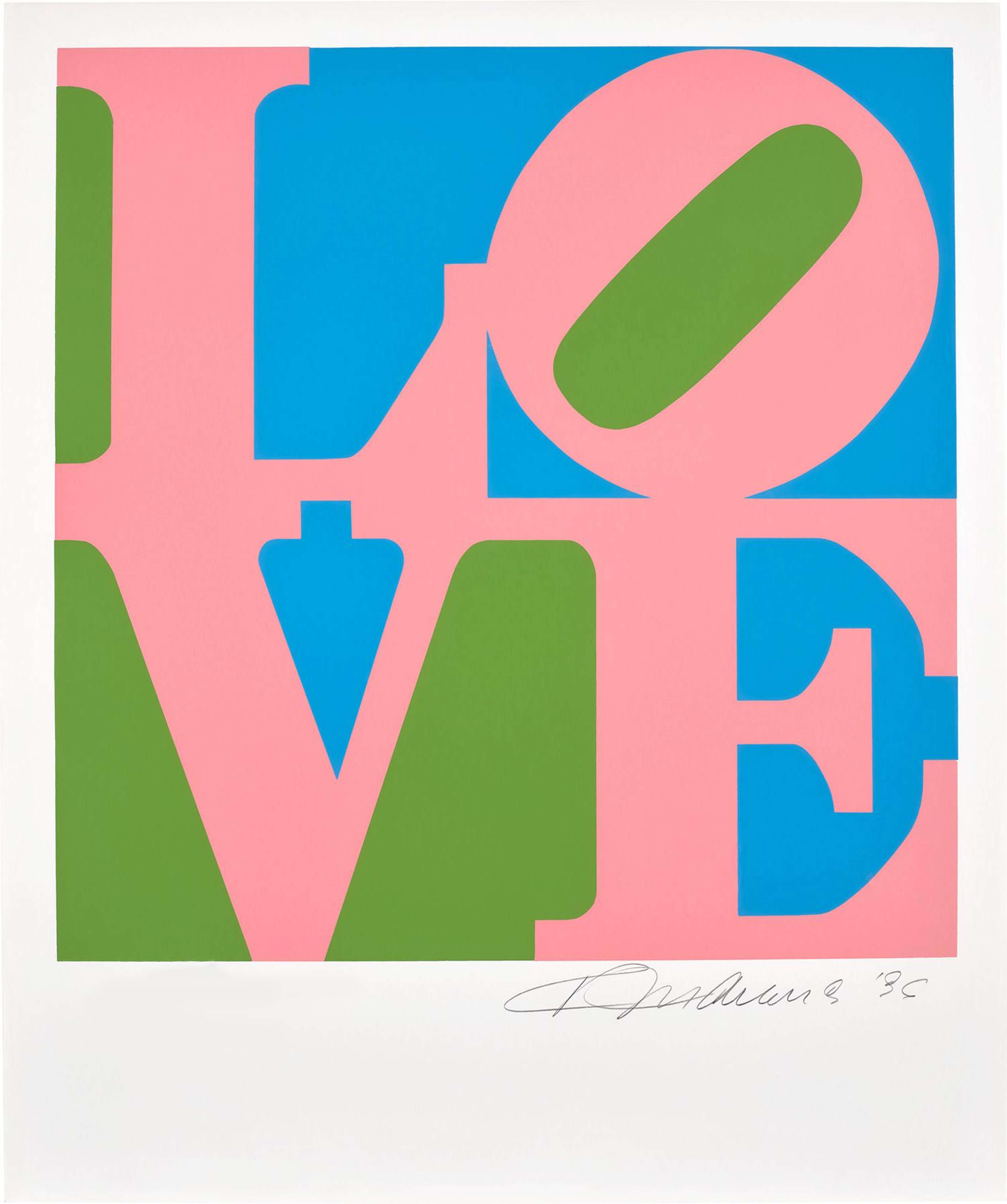 The Book Of Love (pink, green and blue) - Signed Print by Robert Indiana 1996 - MyArtBroker