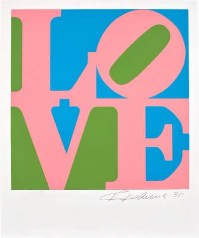 The Book Of Love (pink, green and blue) - Signed Print by Robert Indiana 1996 - MyArtBroker