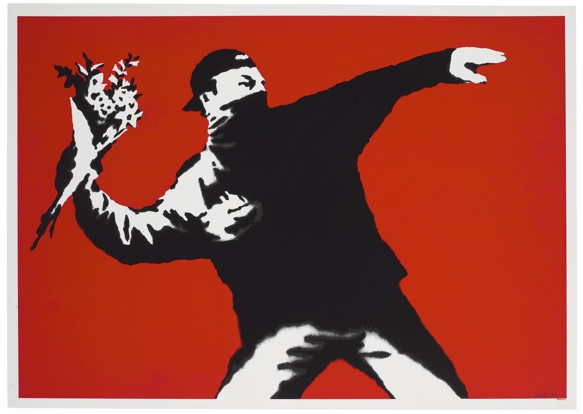 Love Is In The Air (Flower Thrower) by Banksy Background & Meaning ...