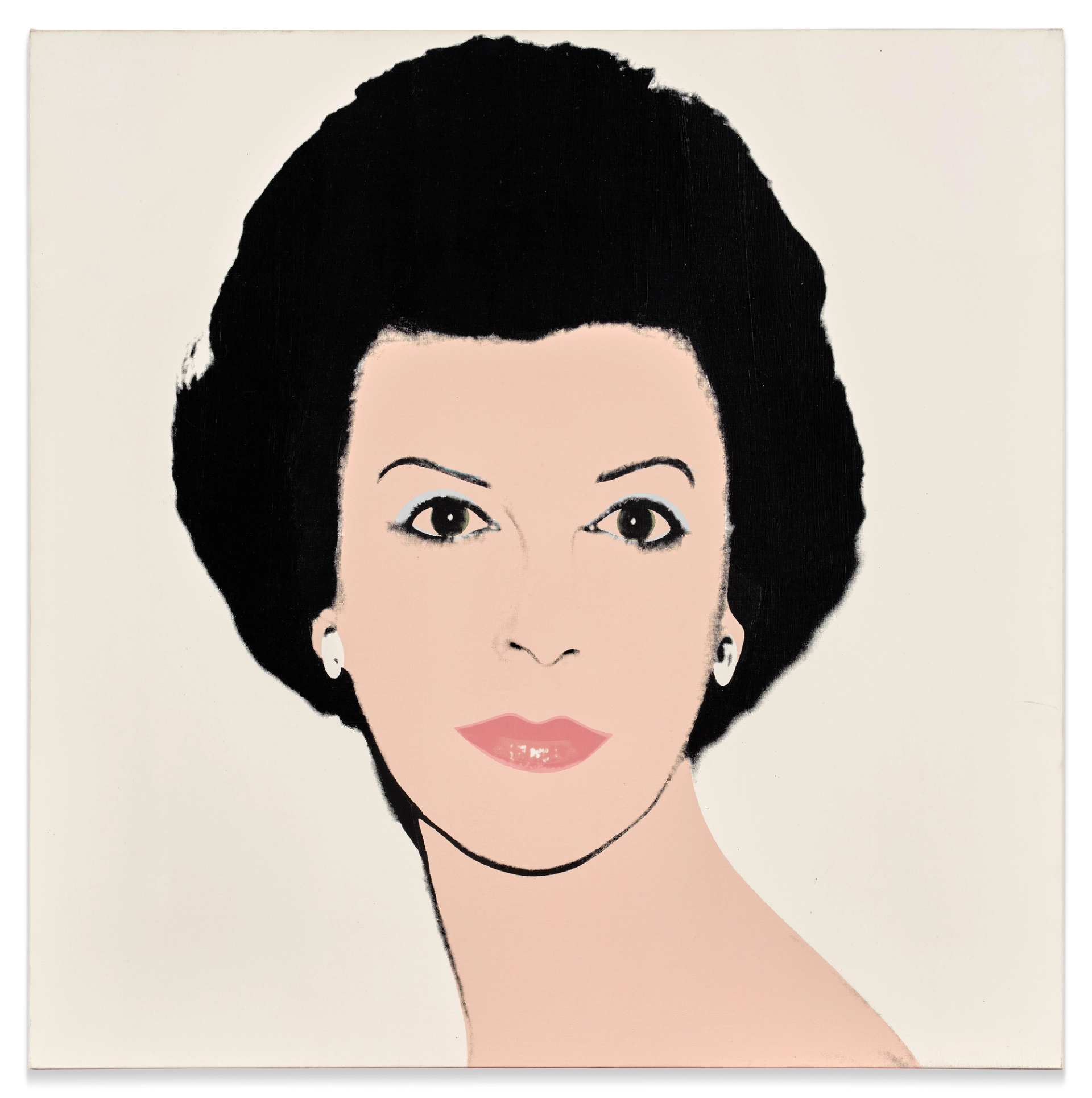 A portrait of Emily Fisher Landau by Andy Warhol. It shows the heiress depicted in Warhol's characteristically graphic style against a white background.