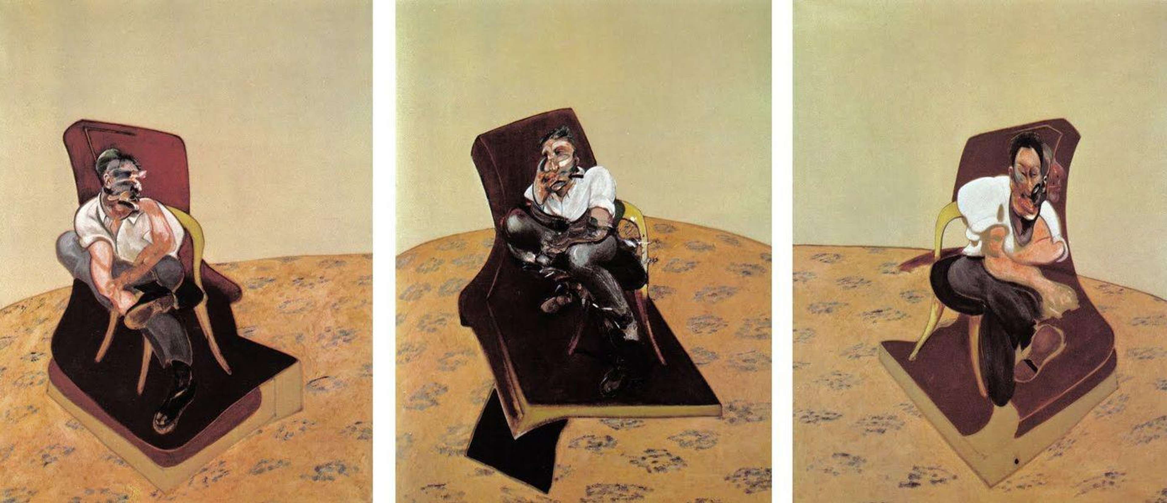 Abstract depiction of Lucian Freud sitting in a chair