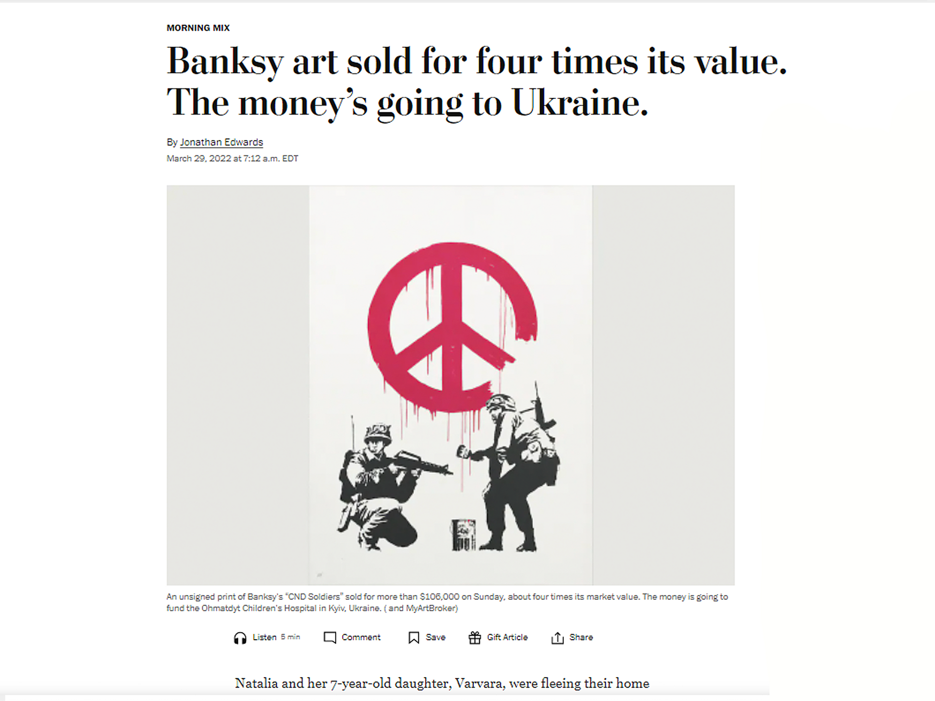 The Washington Post -  Banksy for Ukraine - MyArtBroker