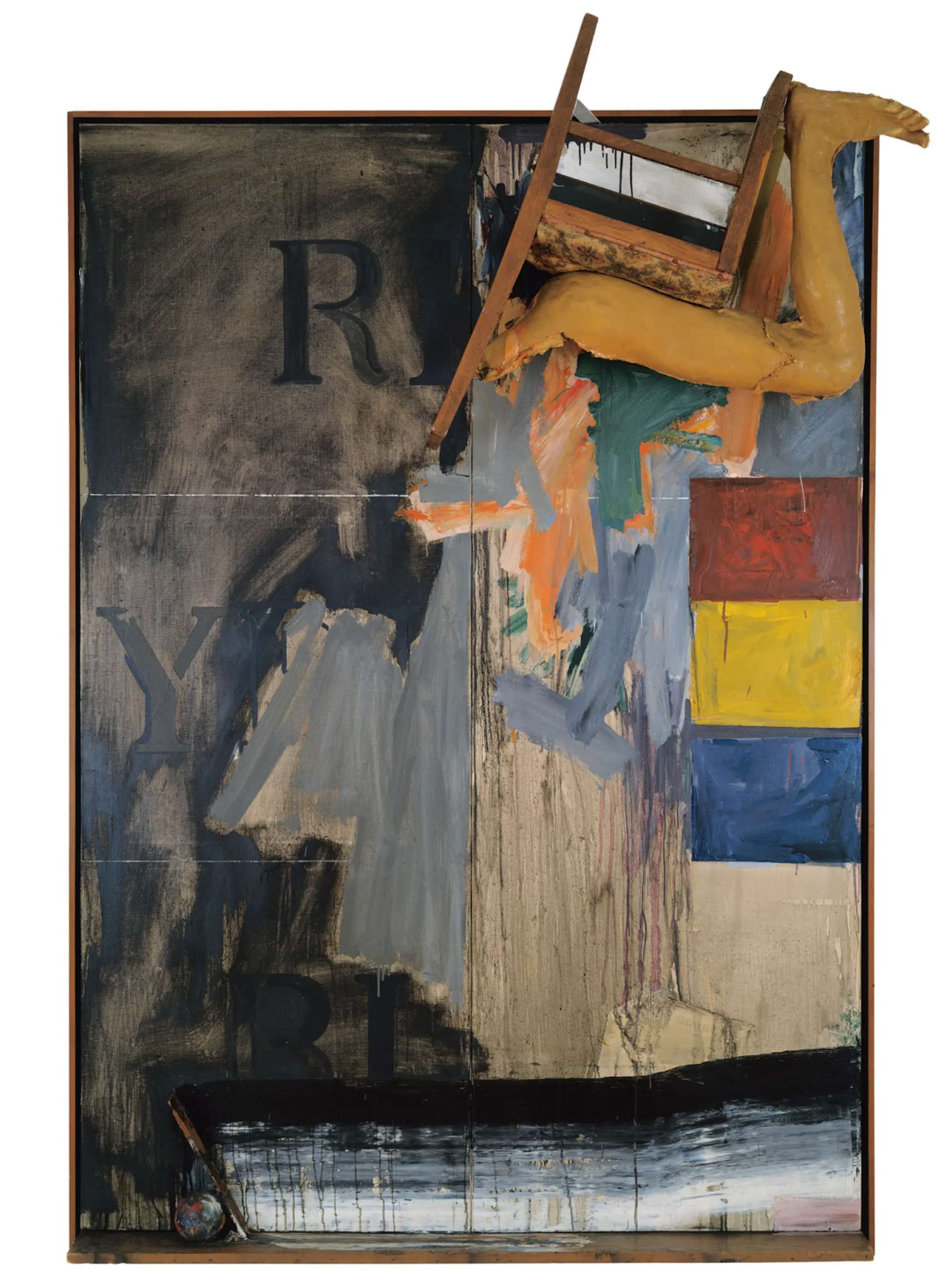 Jasper Johns’ Watchman. An abstract assemblage of mixed media including oil paint and found objects.