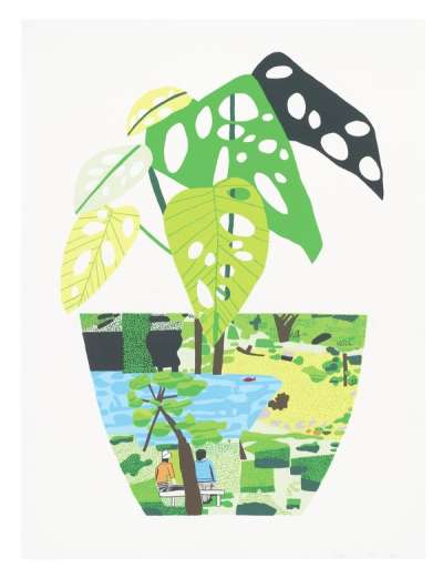 Landscape Pot With Plant - Signed Print by Jonas Wood 2017 - MyArtBroker