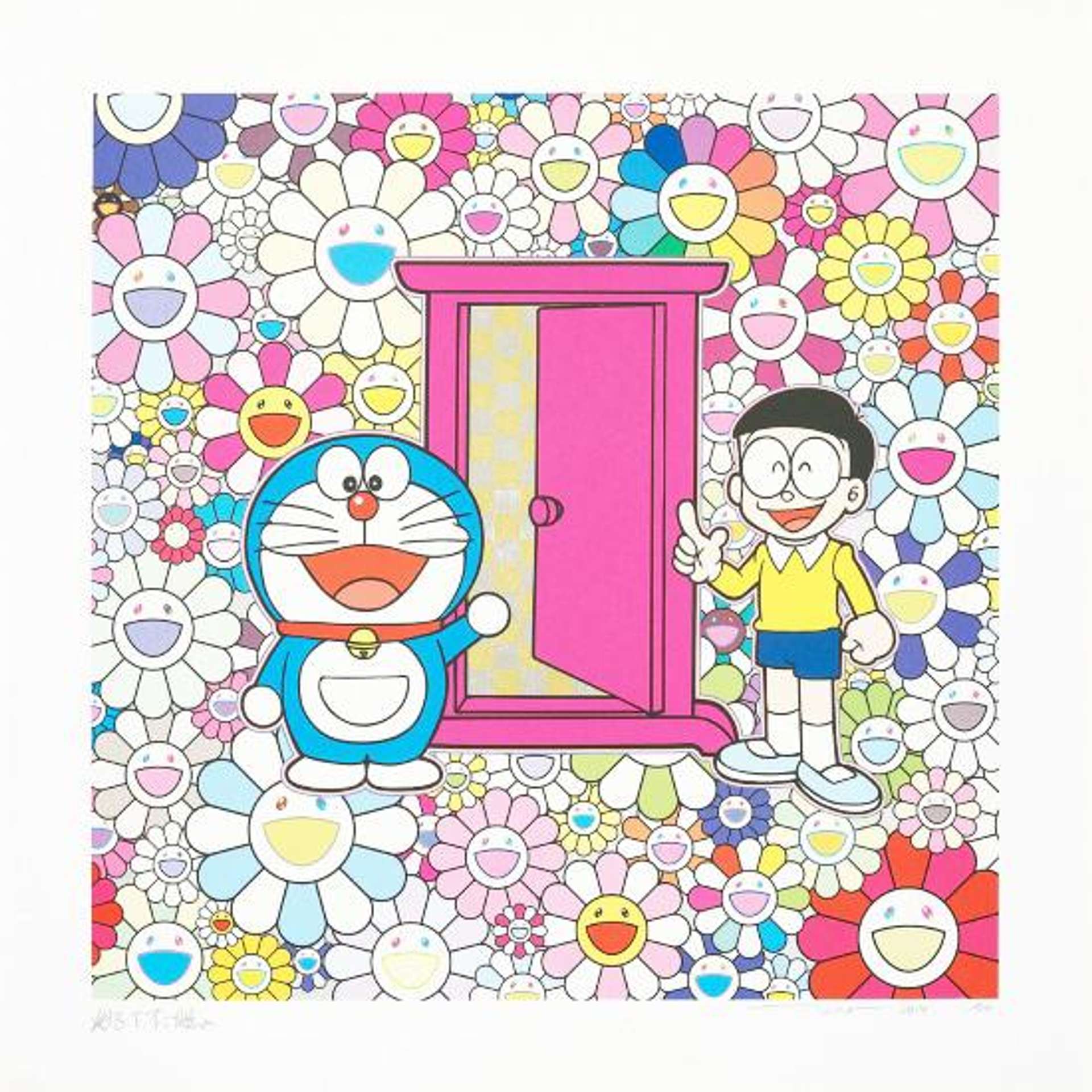 Anywhere Door (Dokodemo Door) In The Field Of Flowers - Signed Print by Takashi Murakami 2019 - MyArtBroker