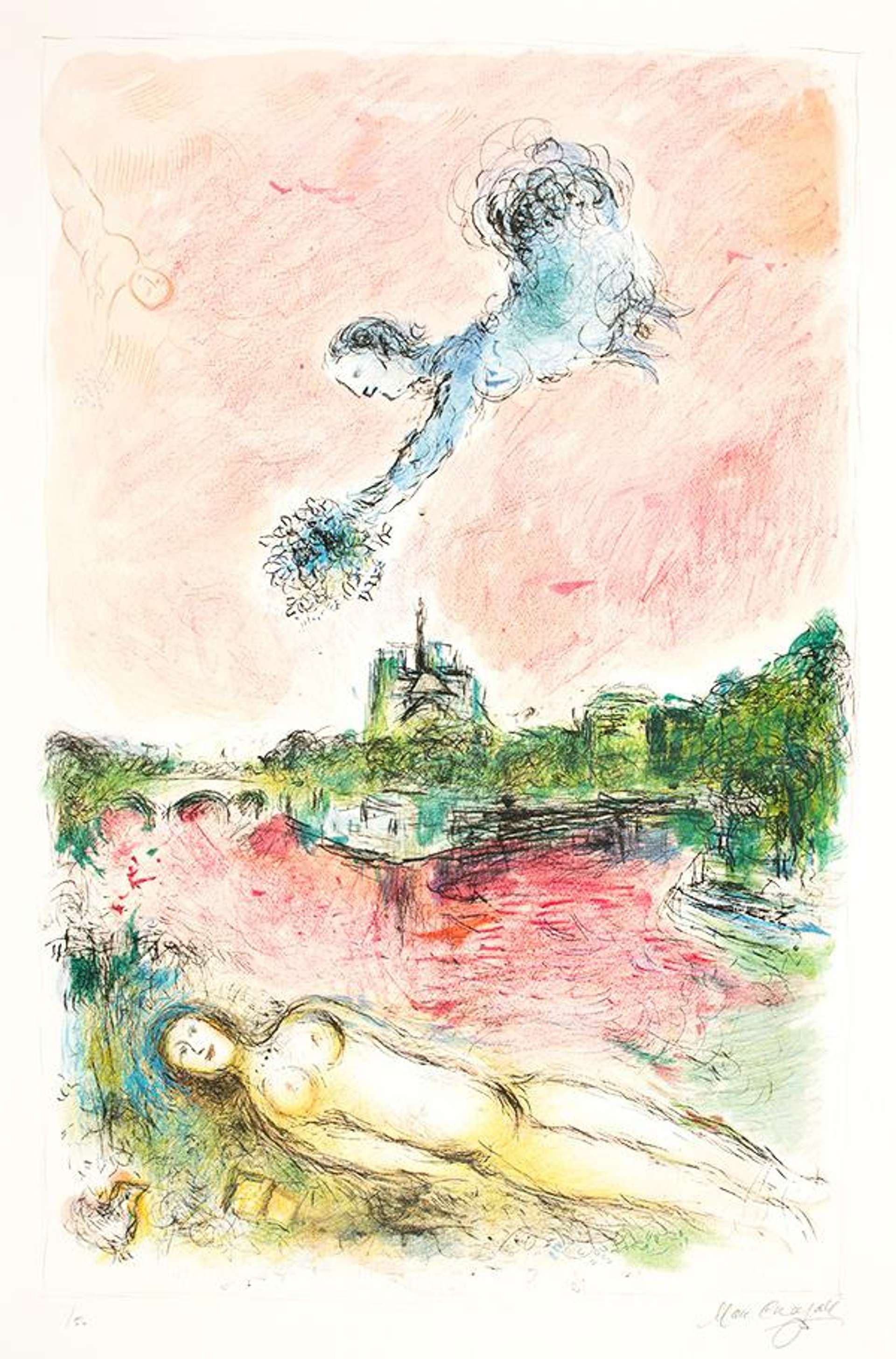 Marc Chagall: Vue Sur Notre Dame - Signed Print