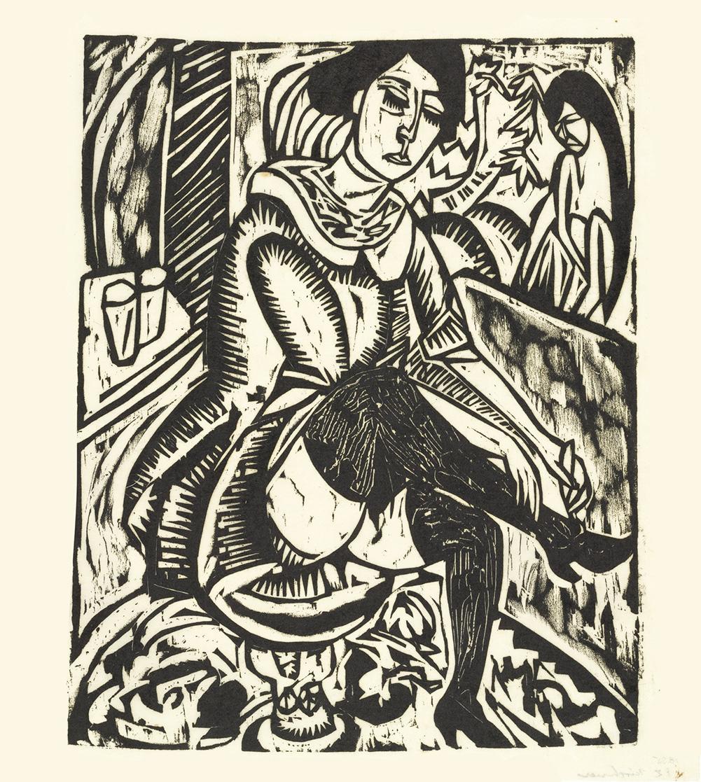 Ernst Ludwig Kirchner Frau, Schuh Zuknöpfend (Signed Print