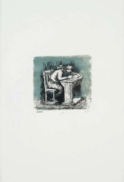 Girl Seated At Desk VI - Signed Print by Henry Moore 1974 - MyArtBroker
