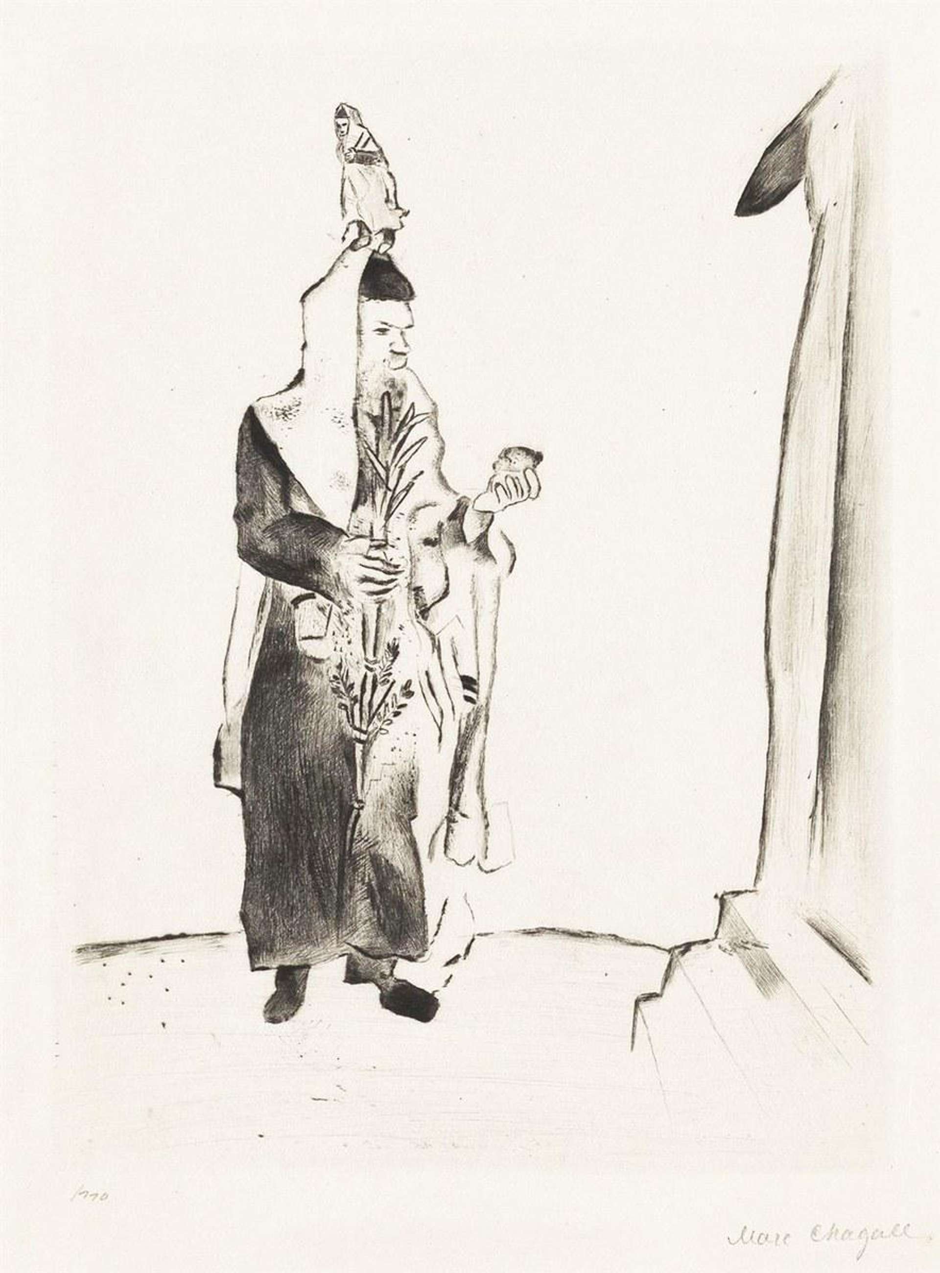 Marc Chagall: The Rabbi - Signed Mixed Media