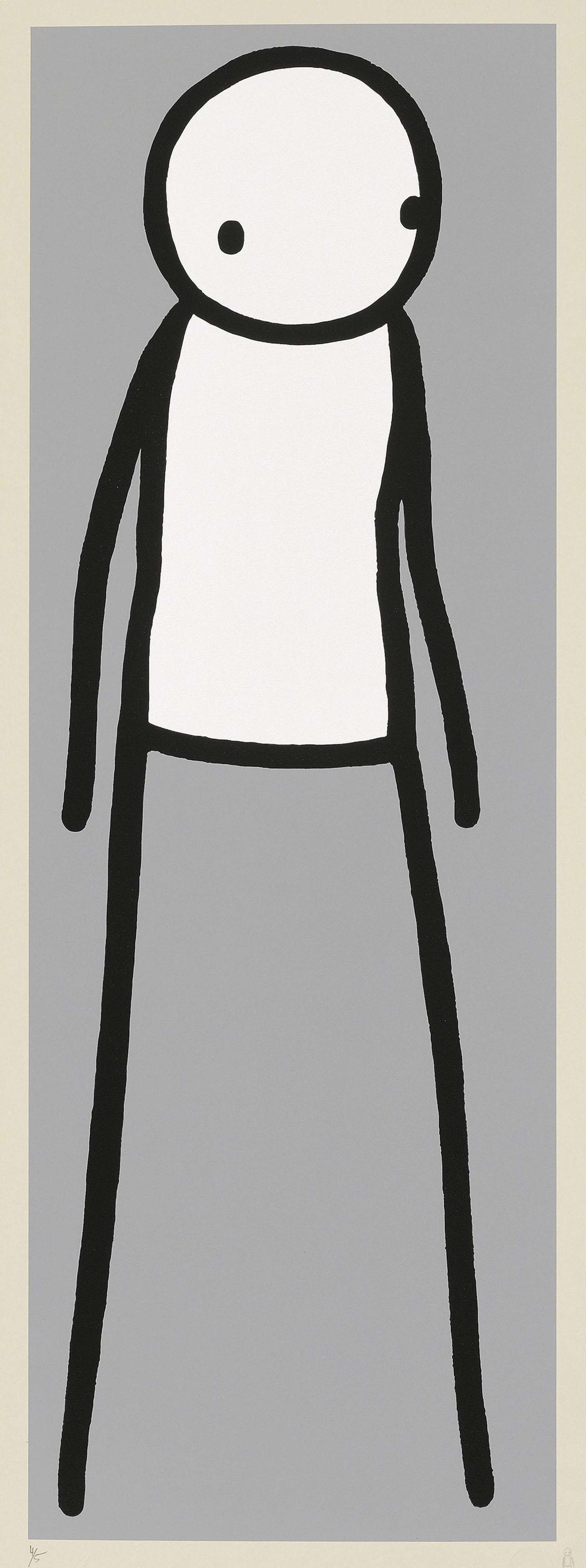 STIK’s Walk (grey). A screenprint of a stick figure standing up against a grey background