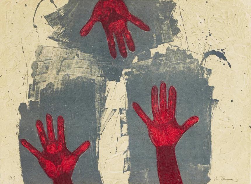 Rufino Tamayo Manos Sobre Fondo Azul (Signed Print) 1979