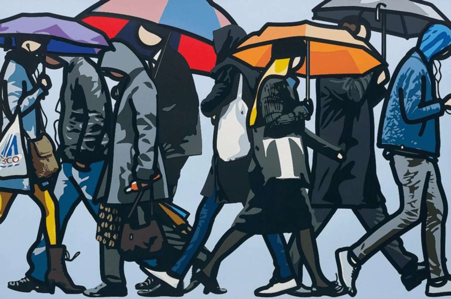 Walking In The Rain, London by Julian Opie