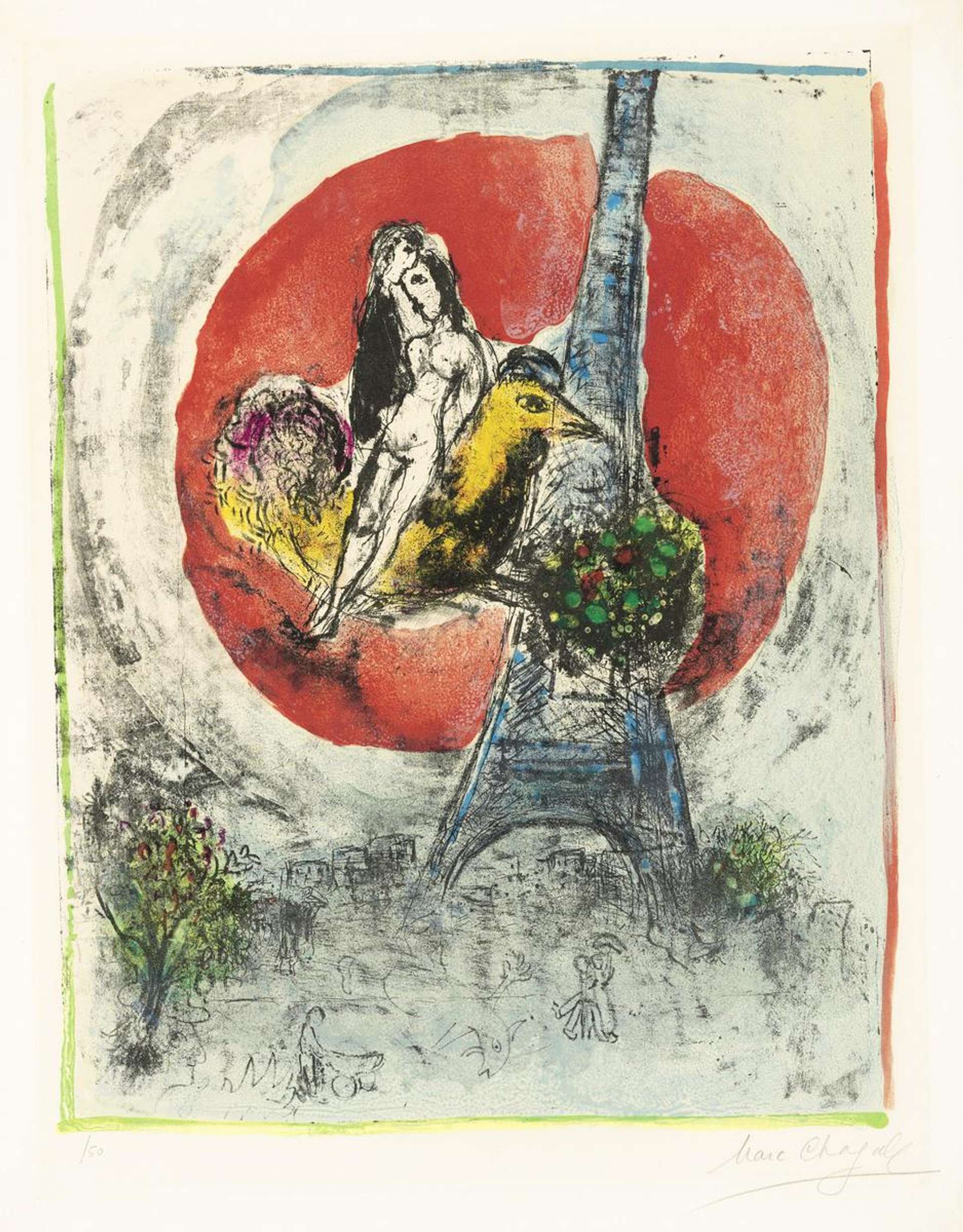 Marc Chagall: Les Amoureux De La Tour Eiffel - Signed Print