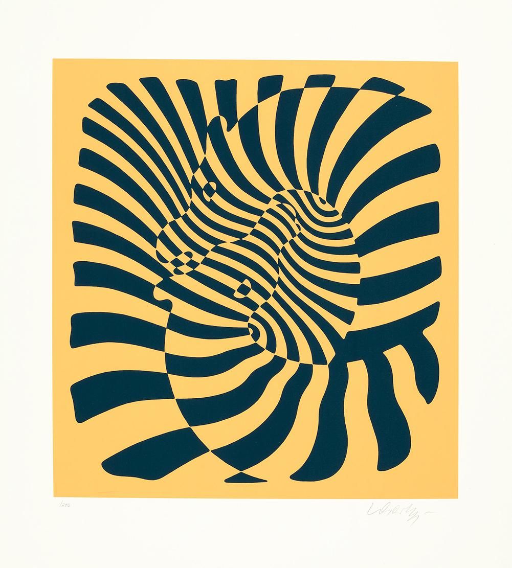 Victor Vasarely Zebra Couple (Orange) (Signed Print) 1987