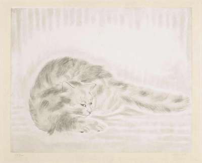 Chat Moelleux Couché - Signed Print by Tsuguharu Foujita 1930 - MyArtBroker