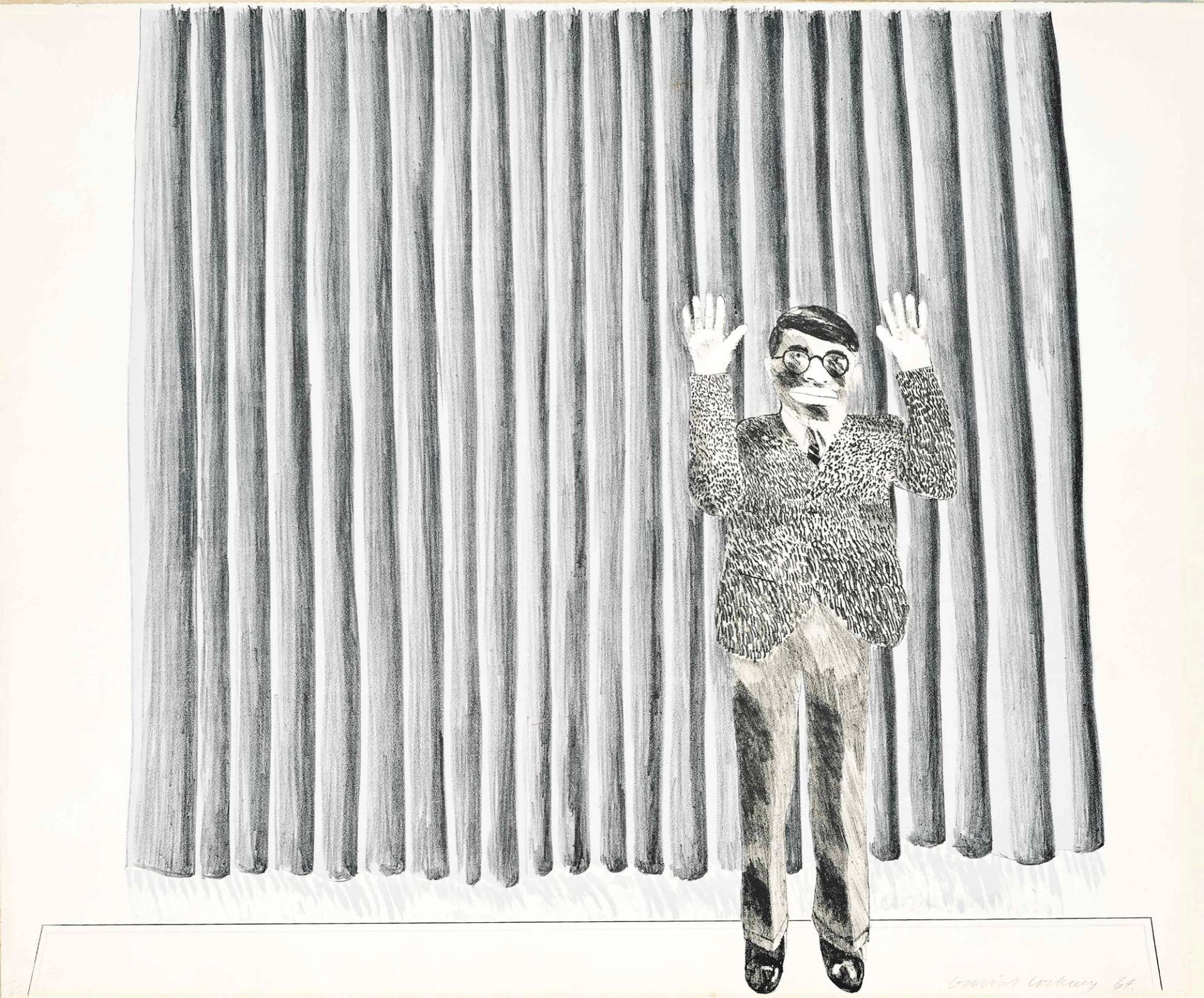 Figure By A Curtain - Signed Print by David Hockney 1964 - MyArtBroker