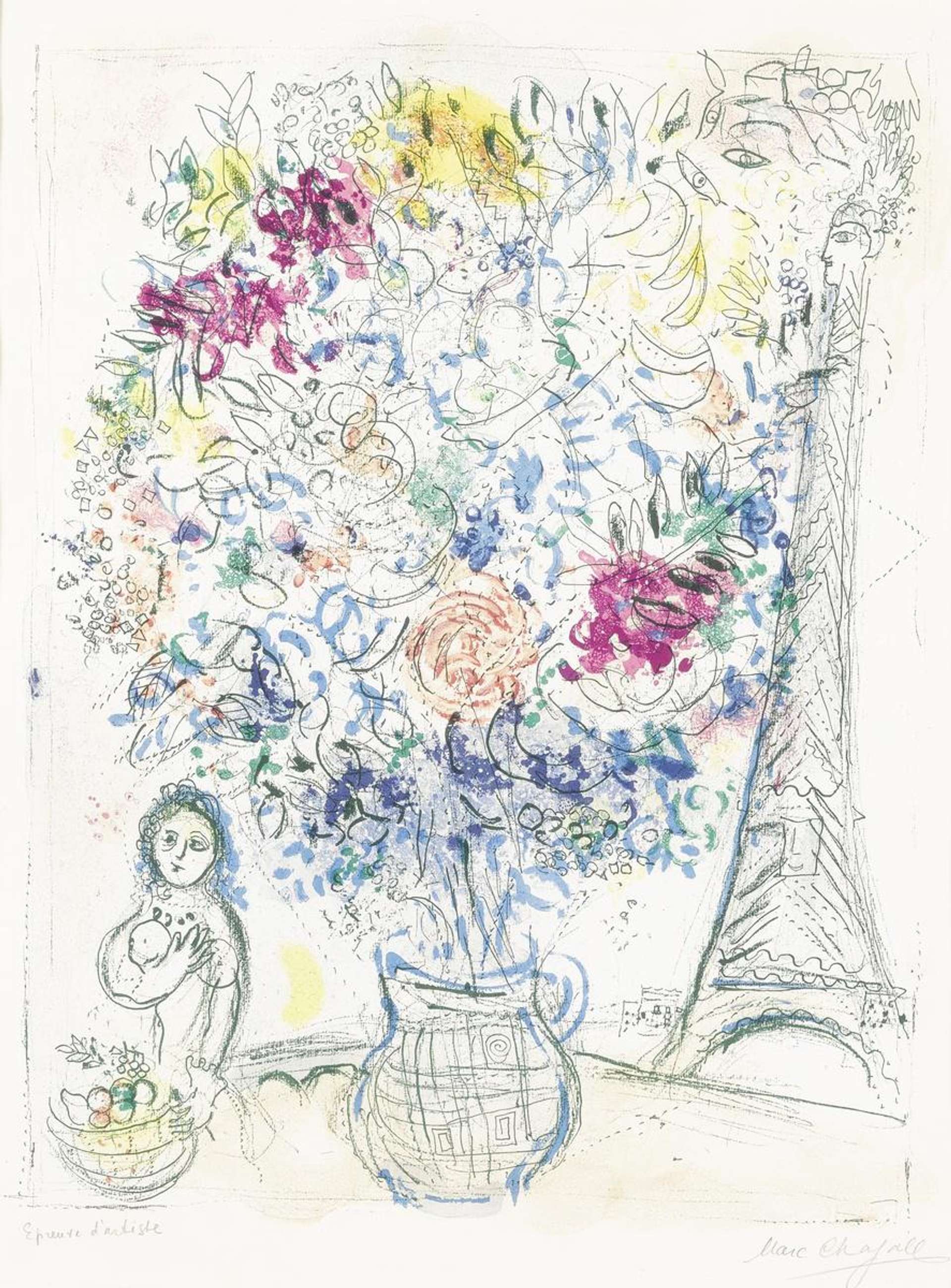 Bouquet A La Tour Eiffel - Signed Print by Marc Chagall 1958 - MyArtBroker