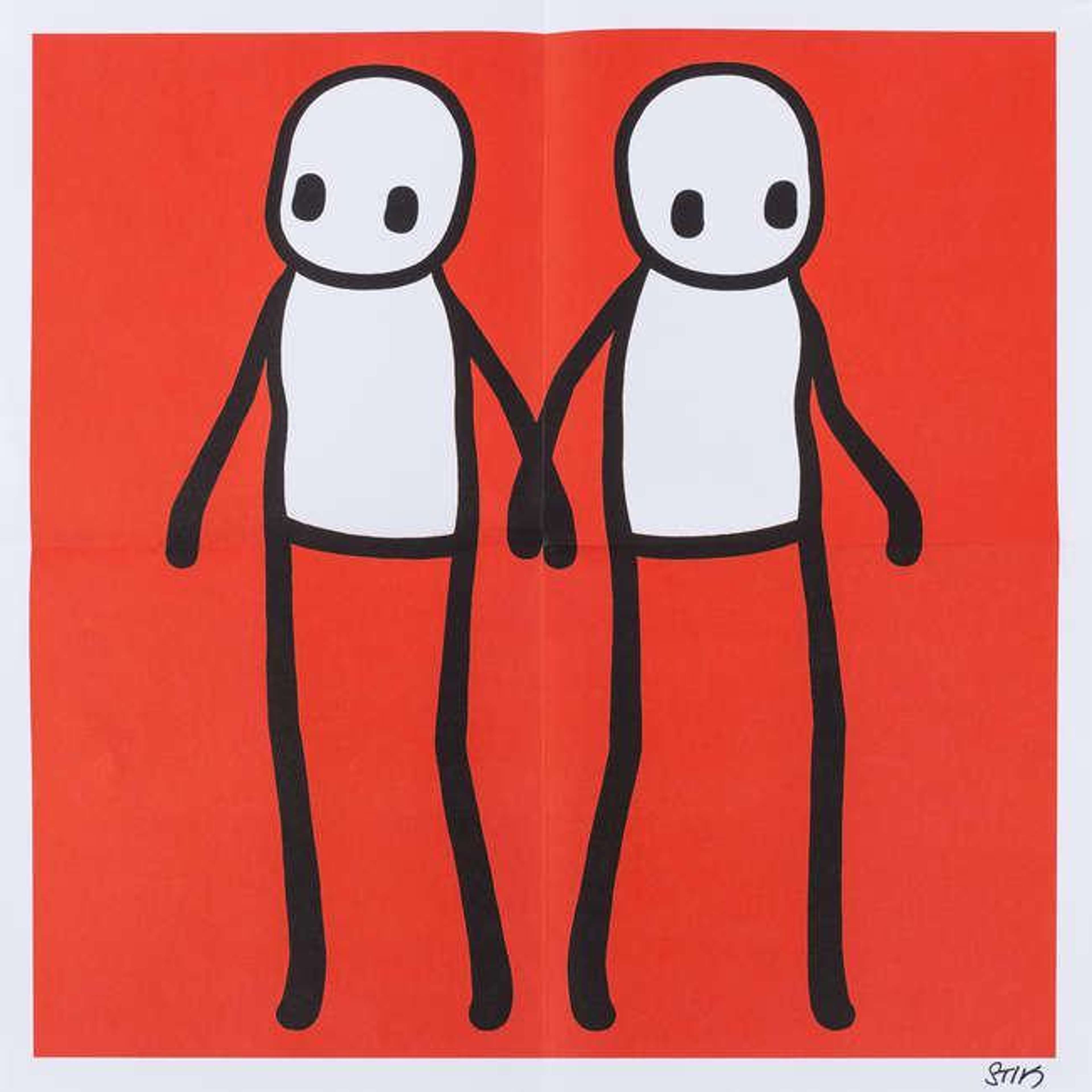 Holding Hands (red) - Signed Print by Stik 2020 - MyArtBroker