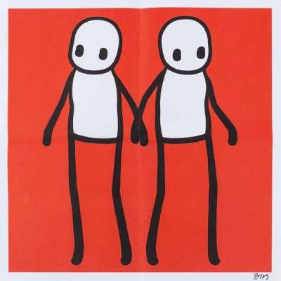 Holding Hands (red) - Signed Print by Stik 2020 - MyArtBroker
