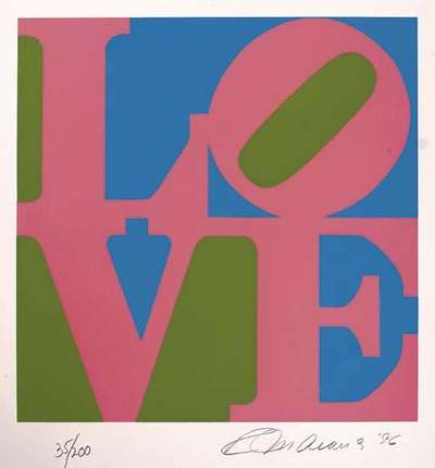 The Book Of Love (pink, green and blue) - Signed Print by Robert Indiana 1996 - MyArtBroker