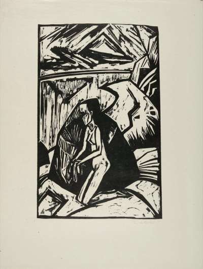 Woman Kneeling Near A Rock - Signed Print by Erich Heckel 1914 - MyArtBroker