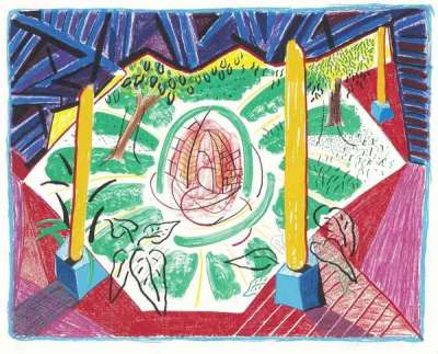 David Hockney: View Of Hotel Well II - Signed Print