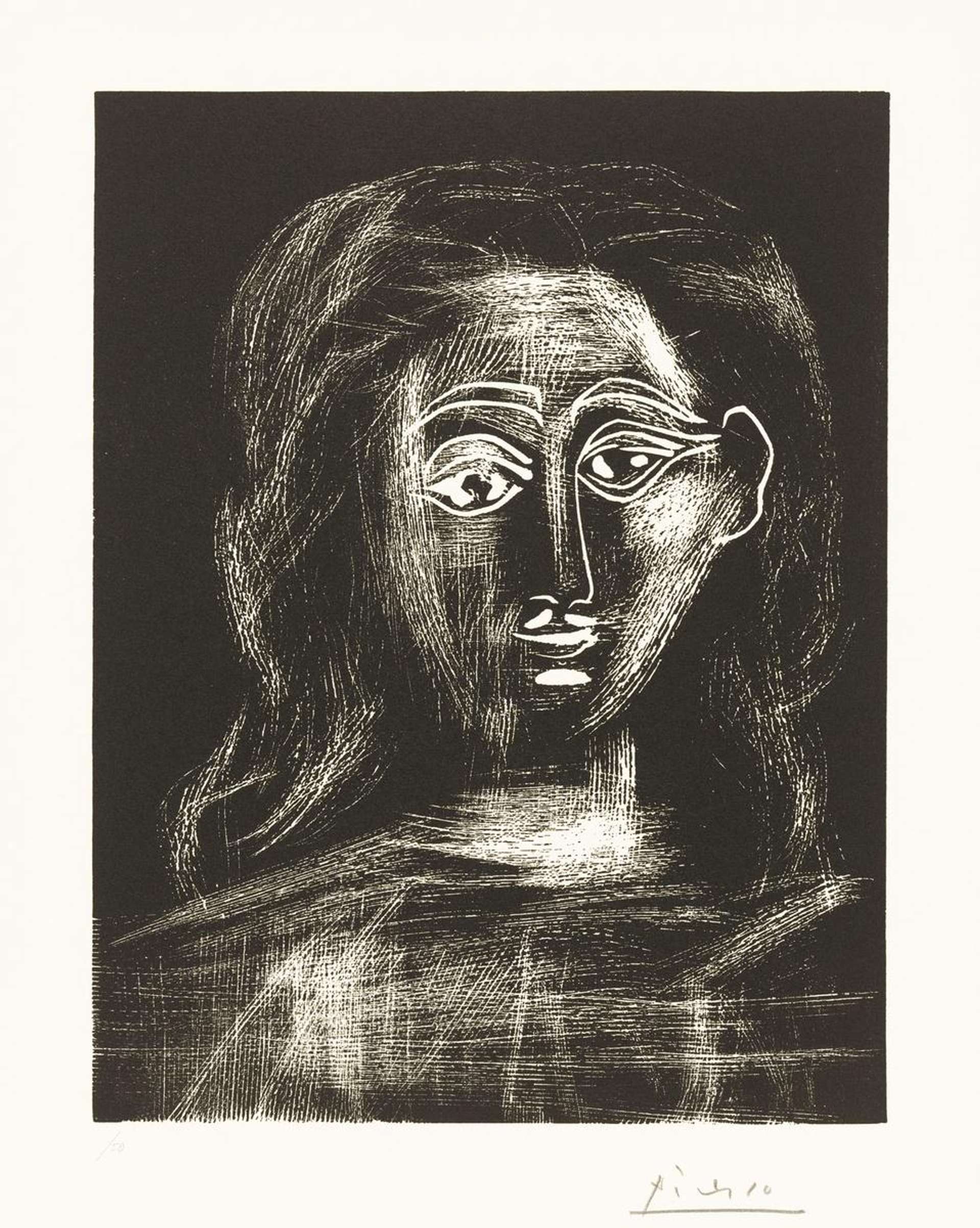 Jacqueline Aux Cheveux Flous, En Buste - Signed Print by Pablo Picasso 1962 - MyArtBroker