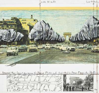Wrapped Trees, Project For The Avenue Des Champs-Élysées, Paris - Signed Print by Christo 1989 - MyArtBroker