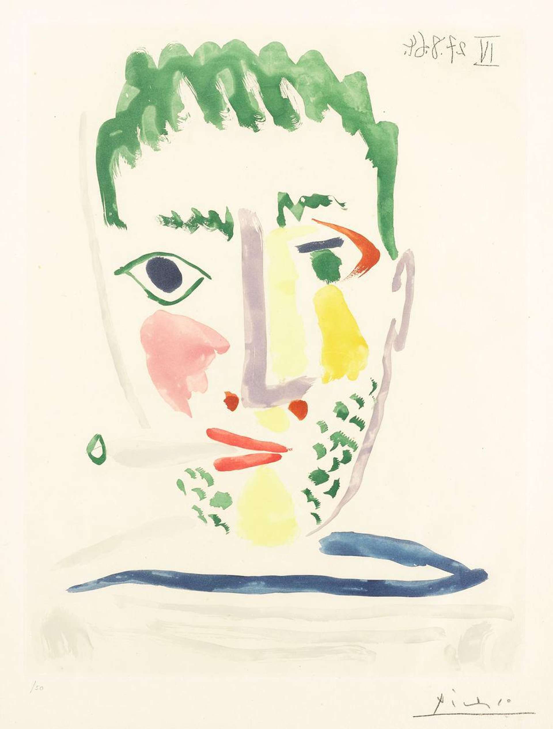 Fumeur Au Maillot Rayé Grise - Signed Print by Pablo Picasso 1964 - MyArtBroker
