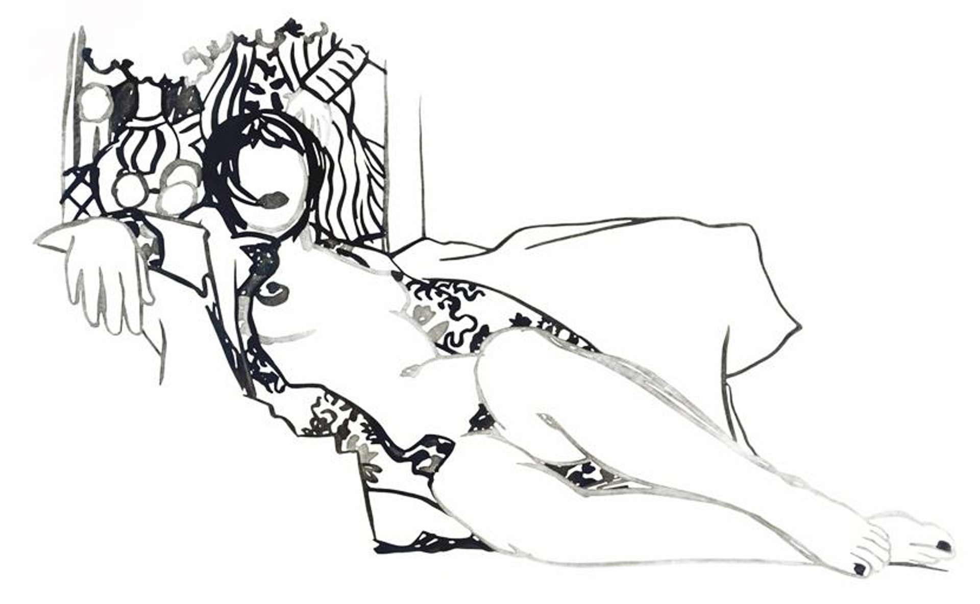 An enamel on cut-out steel work by Tom Wesselmann depicting a reclining female nude figure.