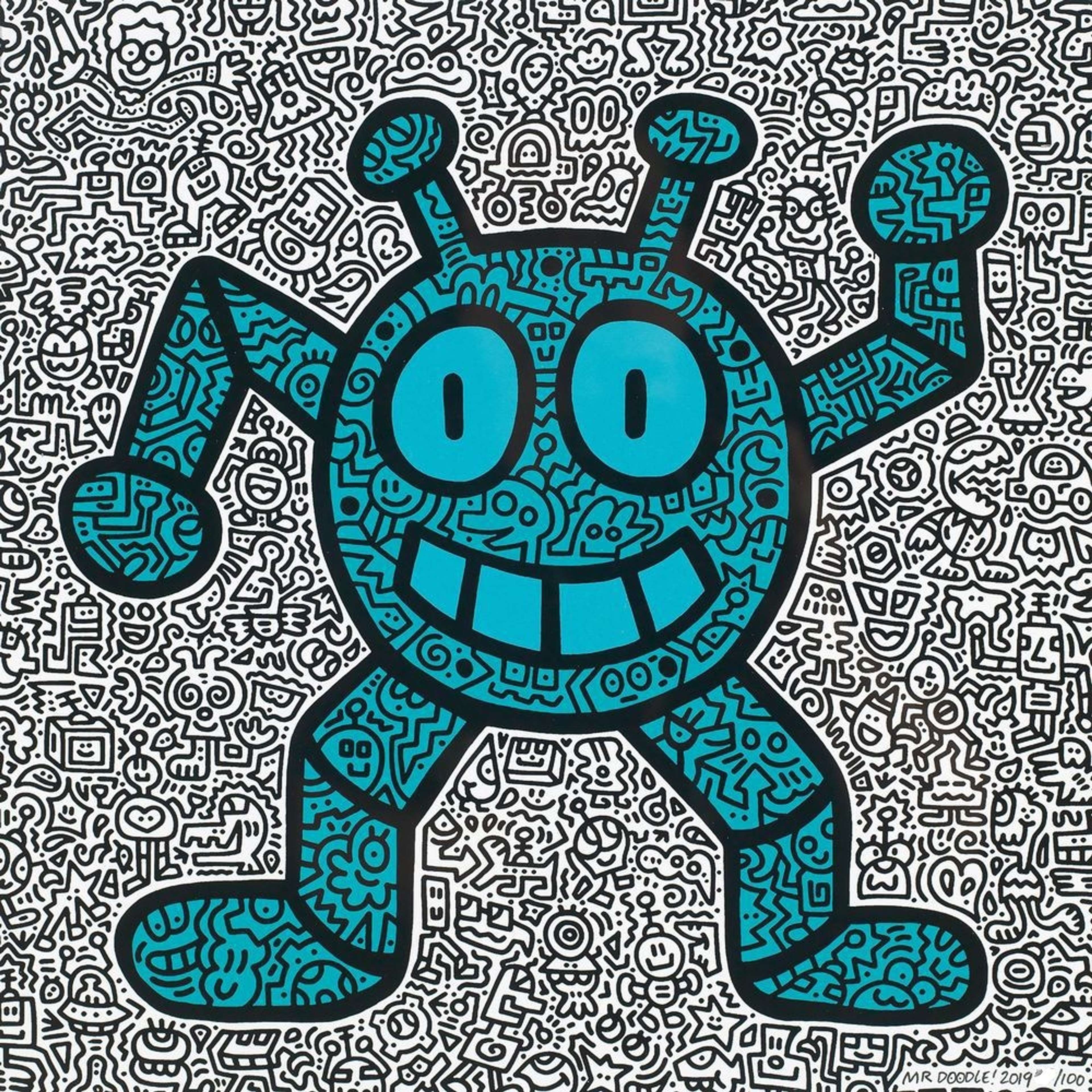 Blue Robot - Signed Print by Mr Doodle 2019 - MyArtBroker